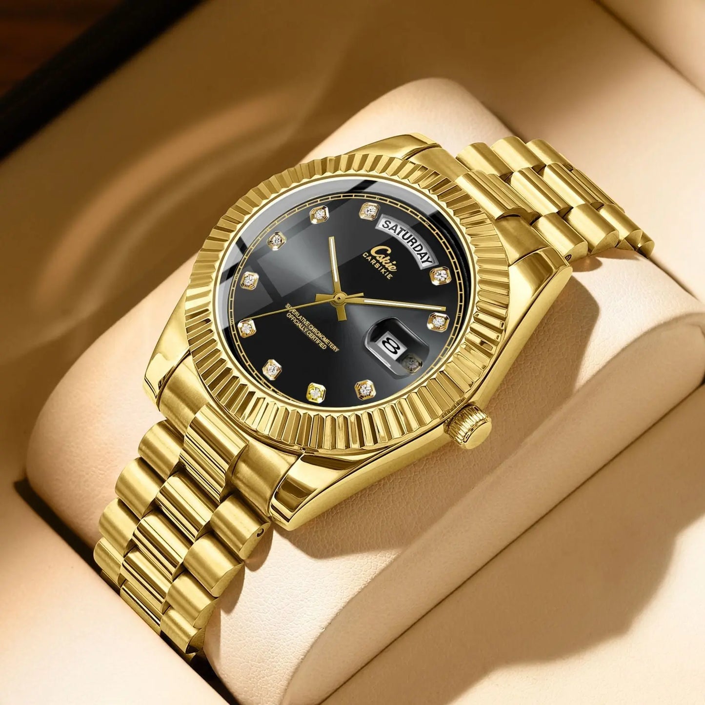 Quartz Watch With Date Display And Large Dial 30M Water Resistant Steel Band teemdrop