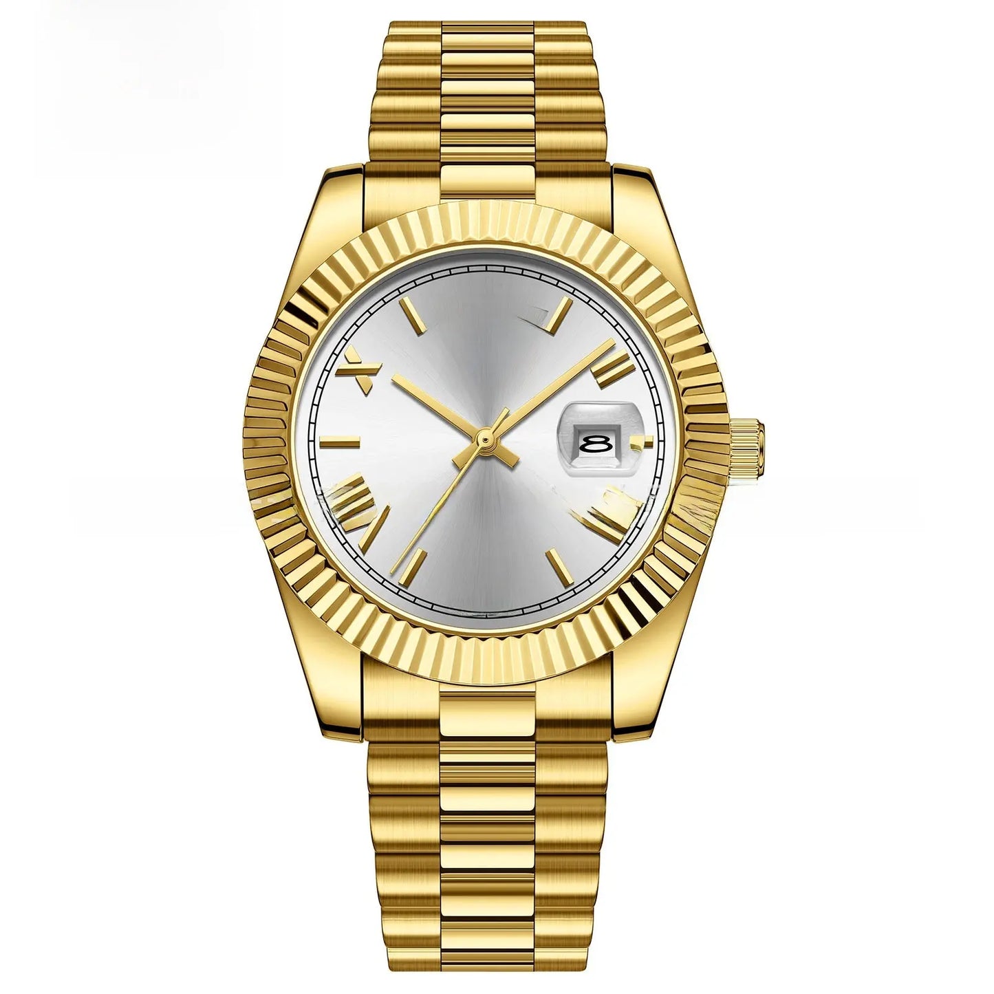 Quartz Watch With Date Display And Large Dial 30M Water Resistant Steel Band teemdrop