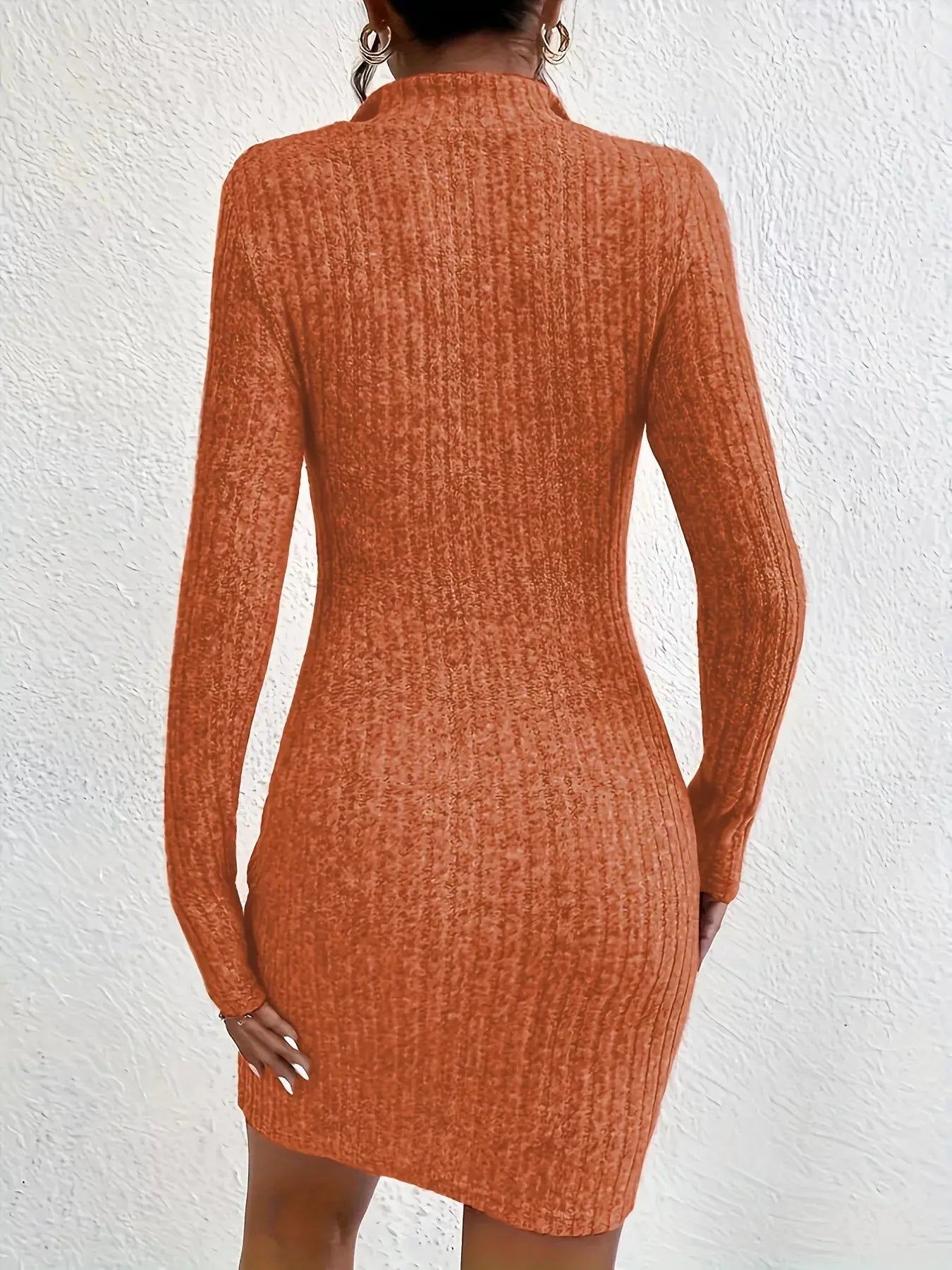 Ribbed Knit Bodycon Mini Dress with Zipper Trendsi
