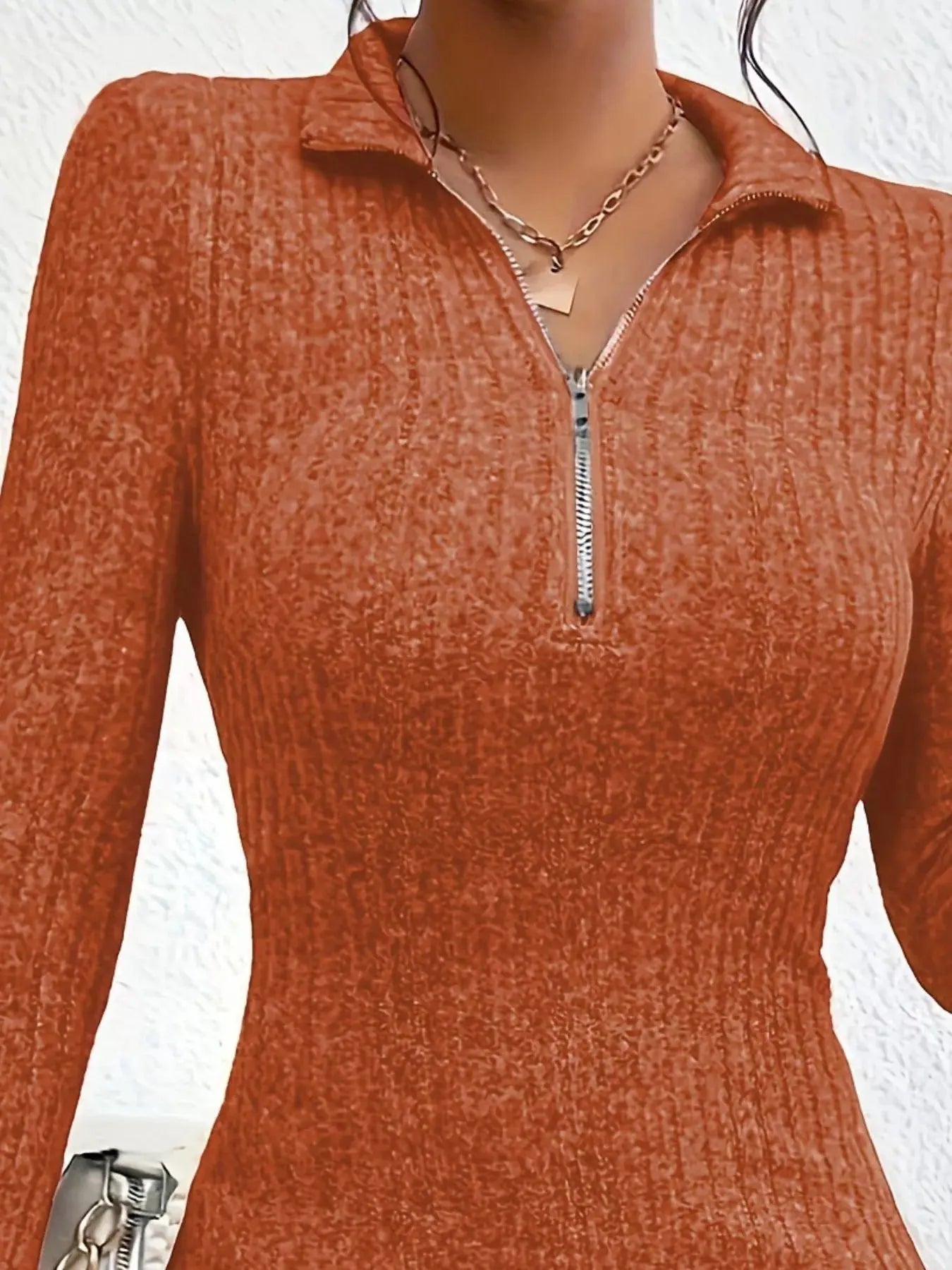 Ribbed Knit Bodycon Mini Dress with Zipper Trendsi