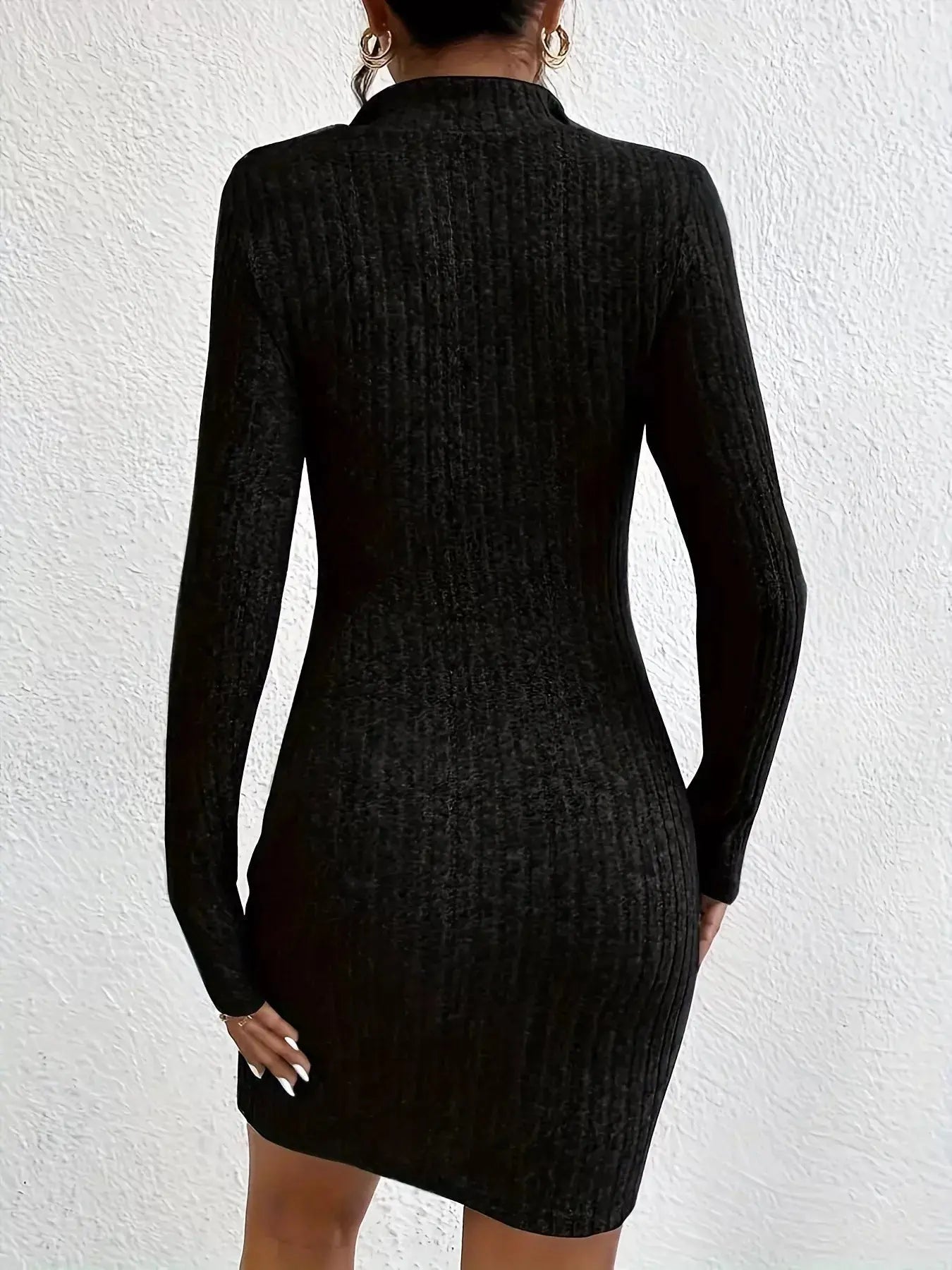 Ribbed Knit Bodycon Mini Dress with Zipper Trendsi