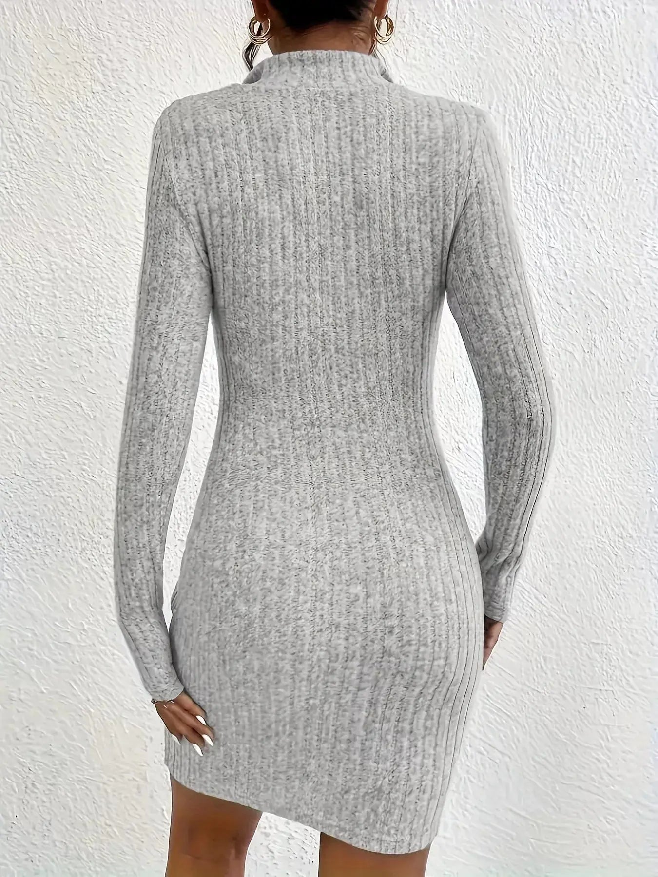 Ribbed Knit Bodycon Mini Dress with Zipper Trendsi