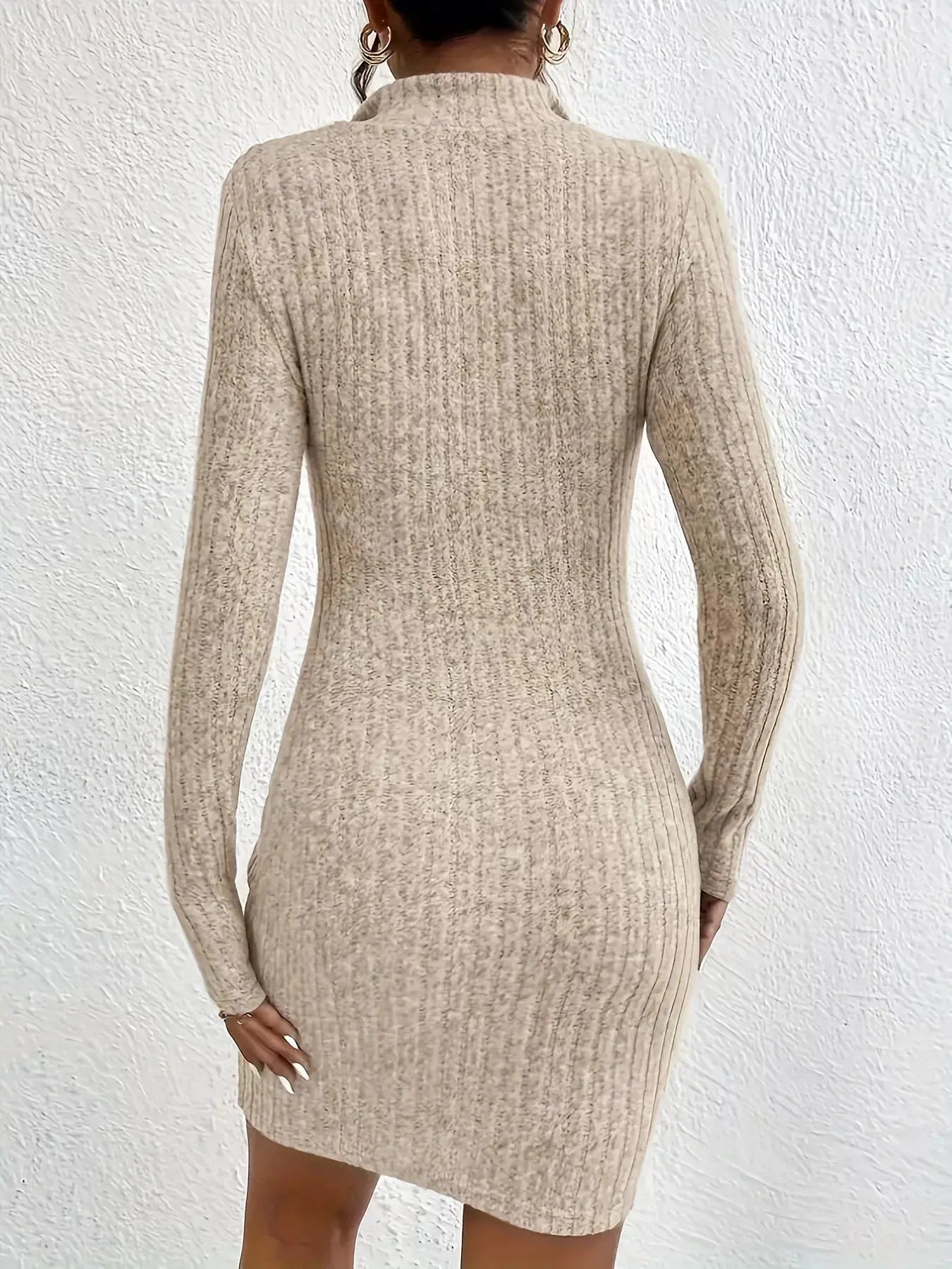 Ribbed Knit Bodycon Mini Dress with Zipper Trendsi
