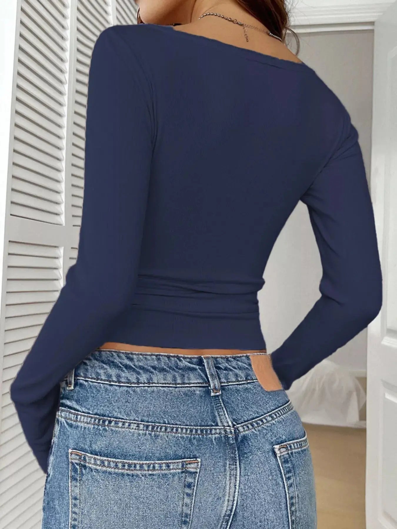 Ribbed Knit Lace Trim Long Sleeve T-Shirt Trendsi