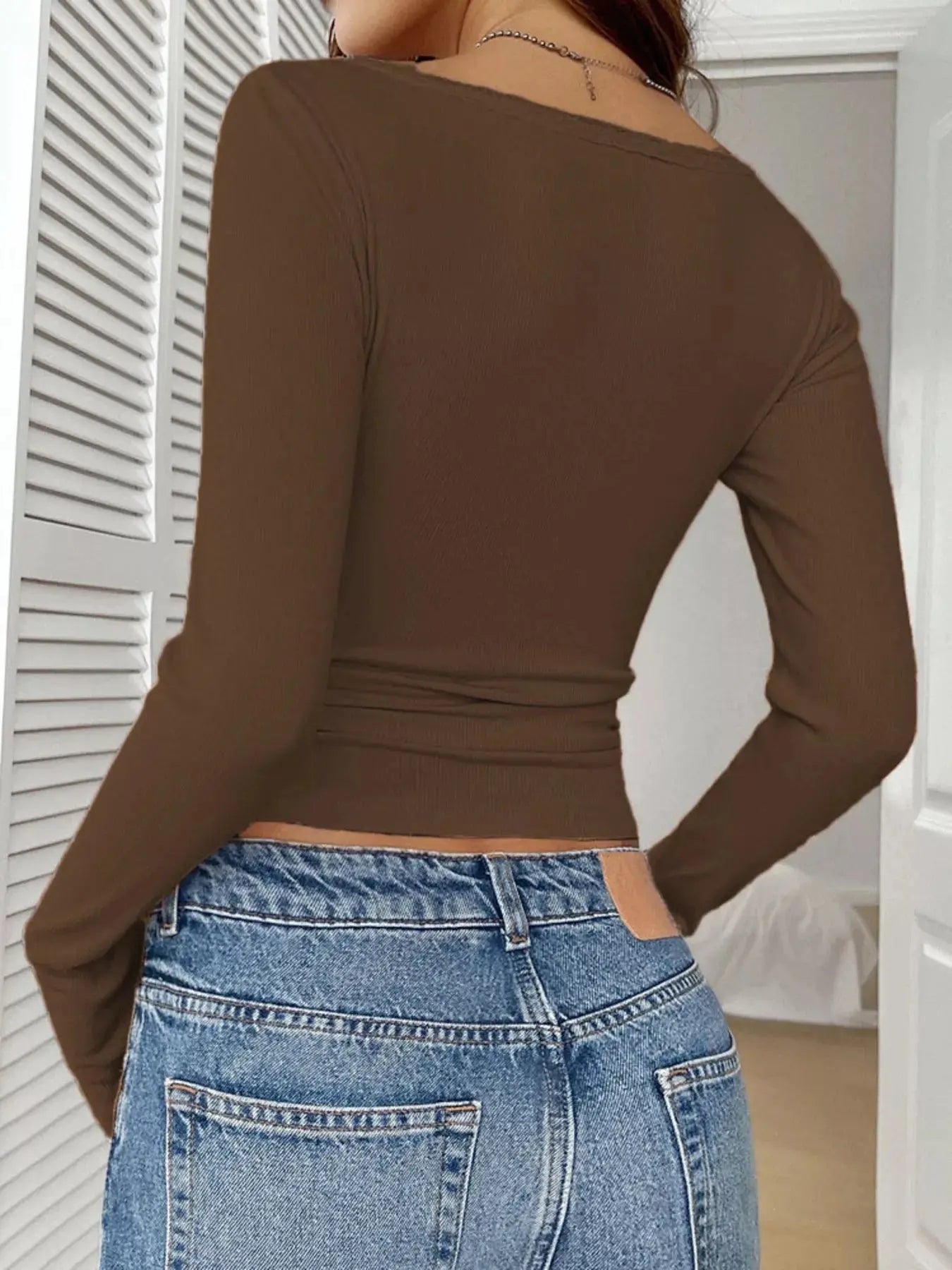 Ribbed Knit Lace Trim Long Sleeve T-Shirt Trendsi