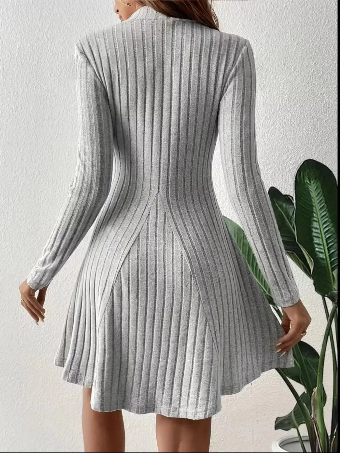 Ribbed Knit Mock Neck Long Sleeve Mini Dress Trendsi