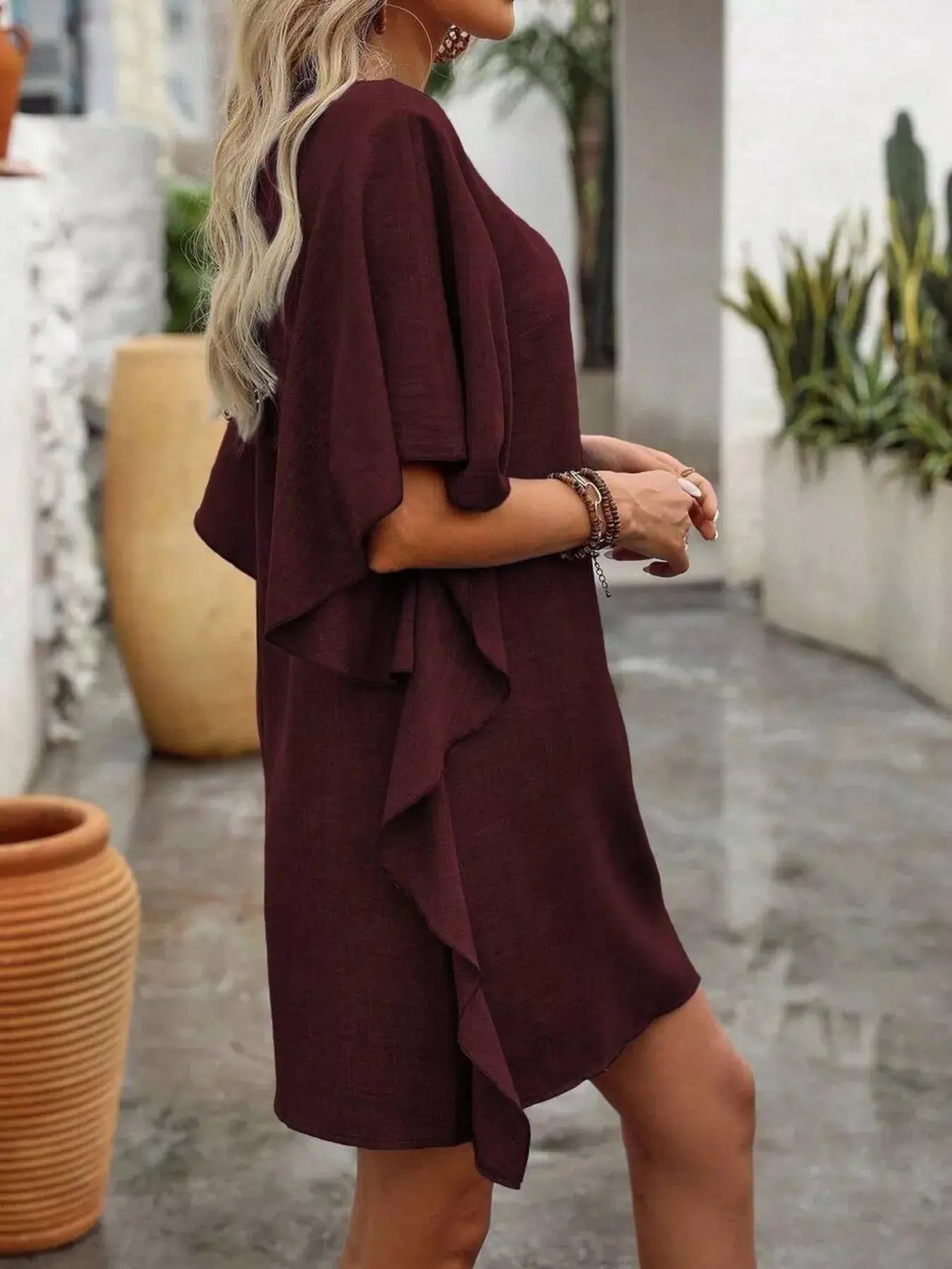 Ruffled Flutter Sleeve V-Neck Mini Dress Trendsi