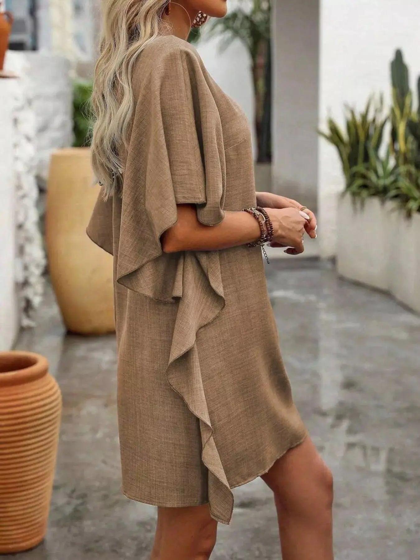 Ruffled Flutter Sleeve V-Neck Mini Dress Trendsi