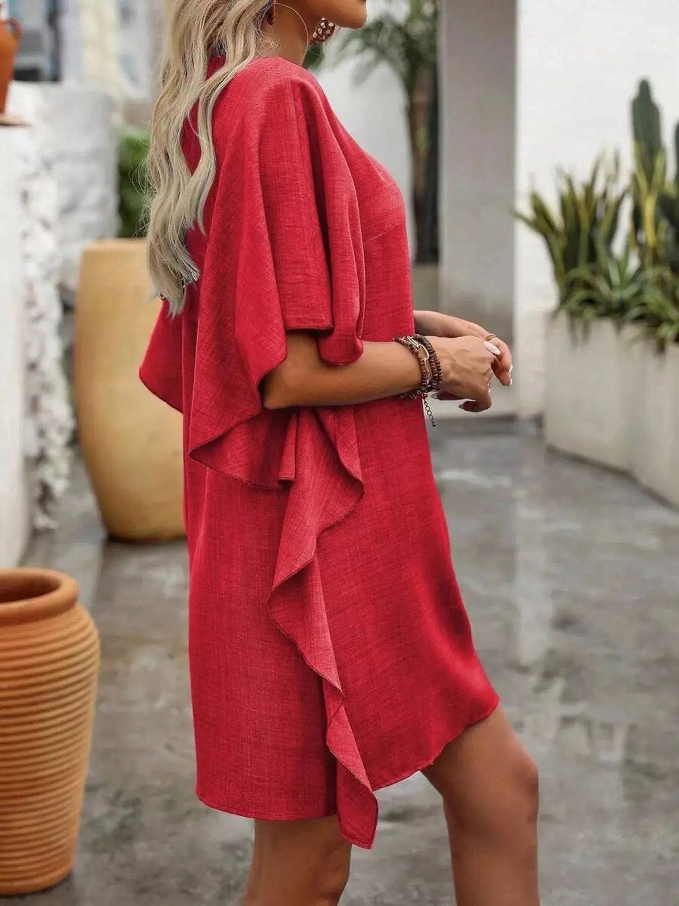 Ruffled Flutter Sleeve V-Neck Mini Dress Trendsi