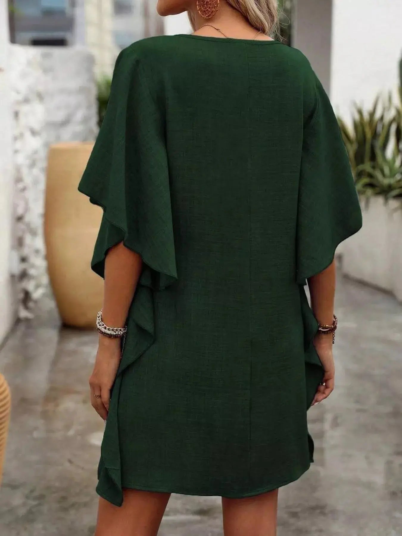 Ruffled Flutter Sleeve V-Neck Mini Dress Trendsi