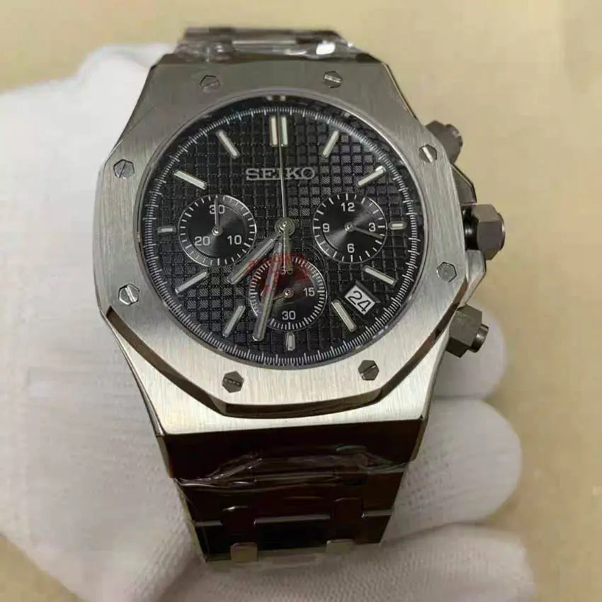 Seiko Men Quartz Chronograph VK63 Movement Sapphire Stainless Steel Watch teemdro