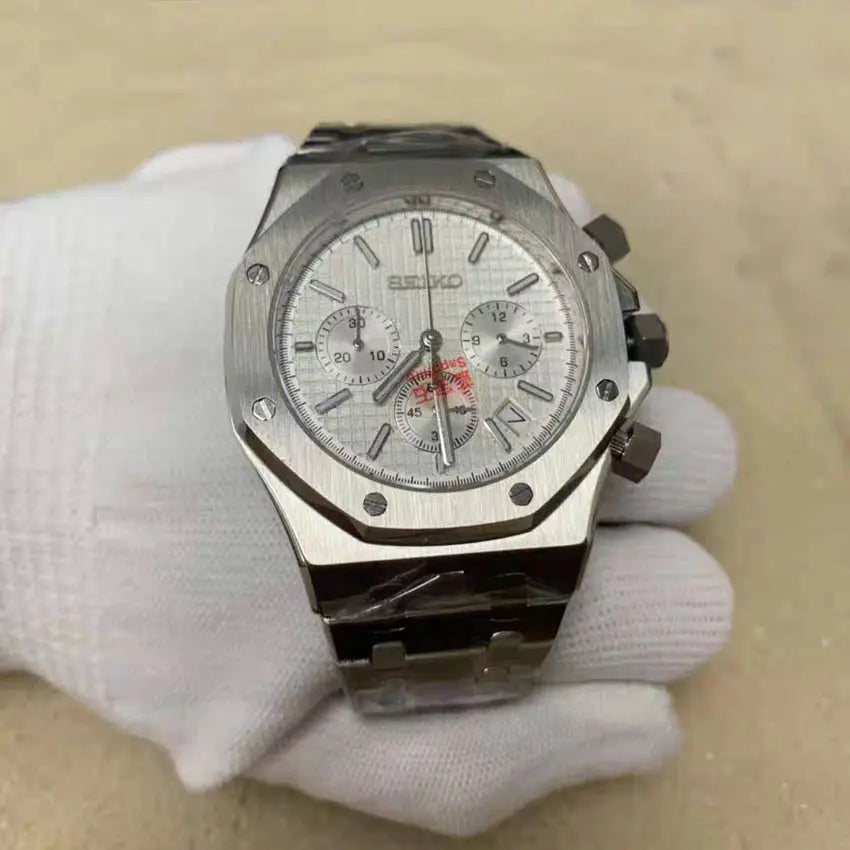 Seiko Men Quartz Chronograph VK63 Movement Sapphire Stainless Steel Watch teemdro