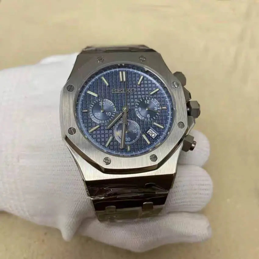 Seiko Men Quartz Chronograph VK63 Movement Sapphire Stainless Steel Watch teemdro
