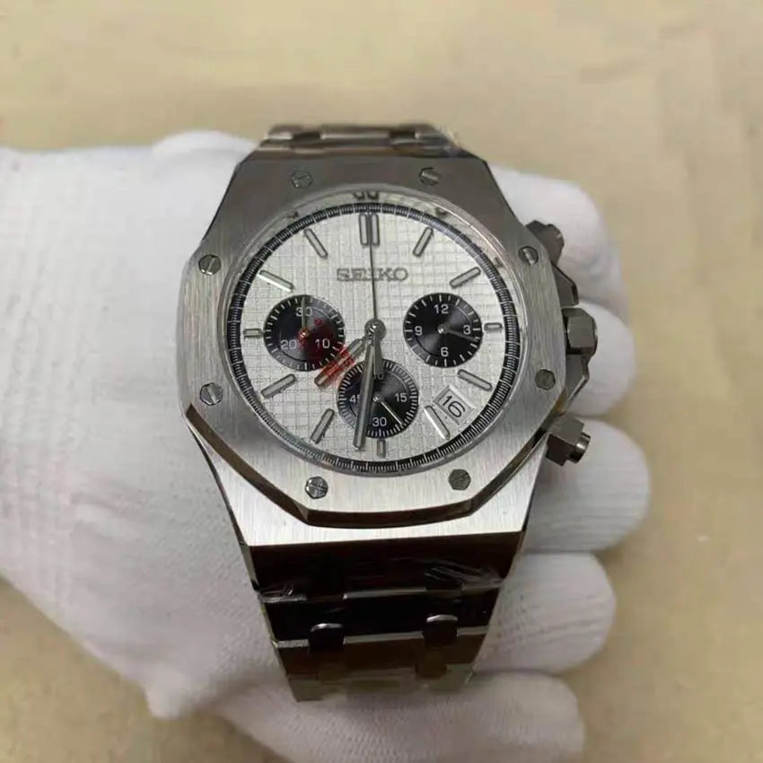 Seiko Men Quartz Chronograph VK63 Movement Sapphire Stainless Steel Watch teemdro