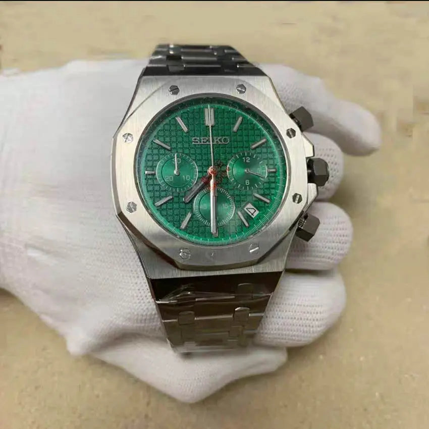 Seiko Men Quartz Chronograph VK63 Movement Sapphire Stainless Steel Watch teemdro