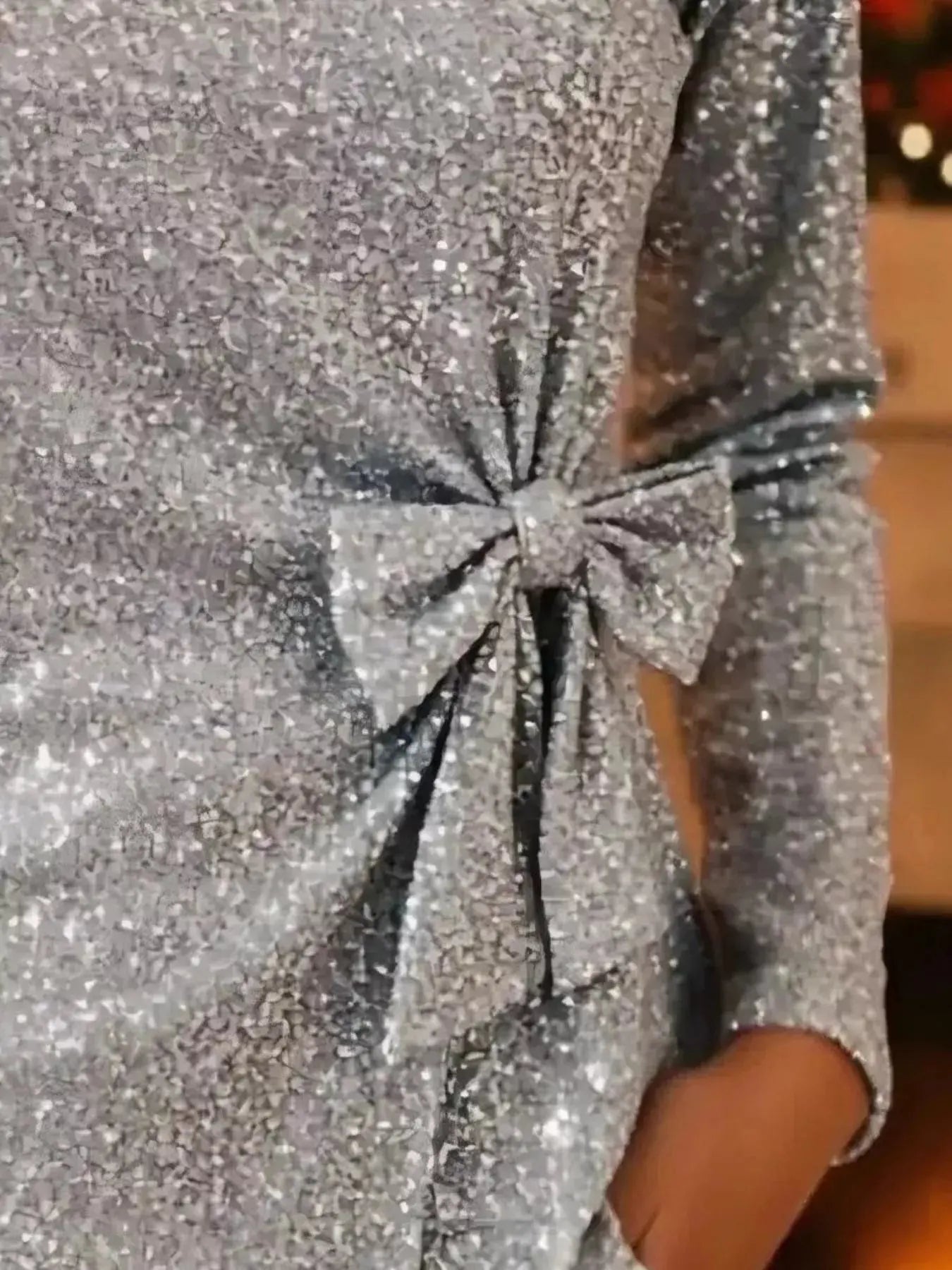 Sequin Bow-Knot Long Sleeve Top Plus Size Trendsi