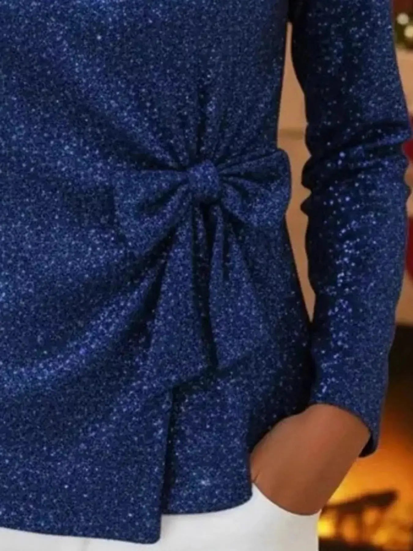 Sequin Bow-Knot Long Sleeve Top Plus Size Trendsi