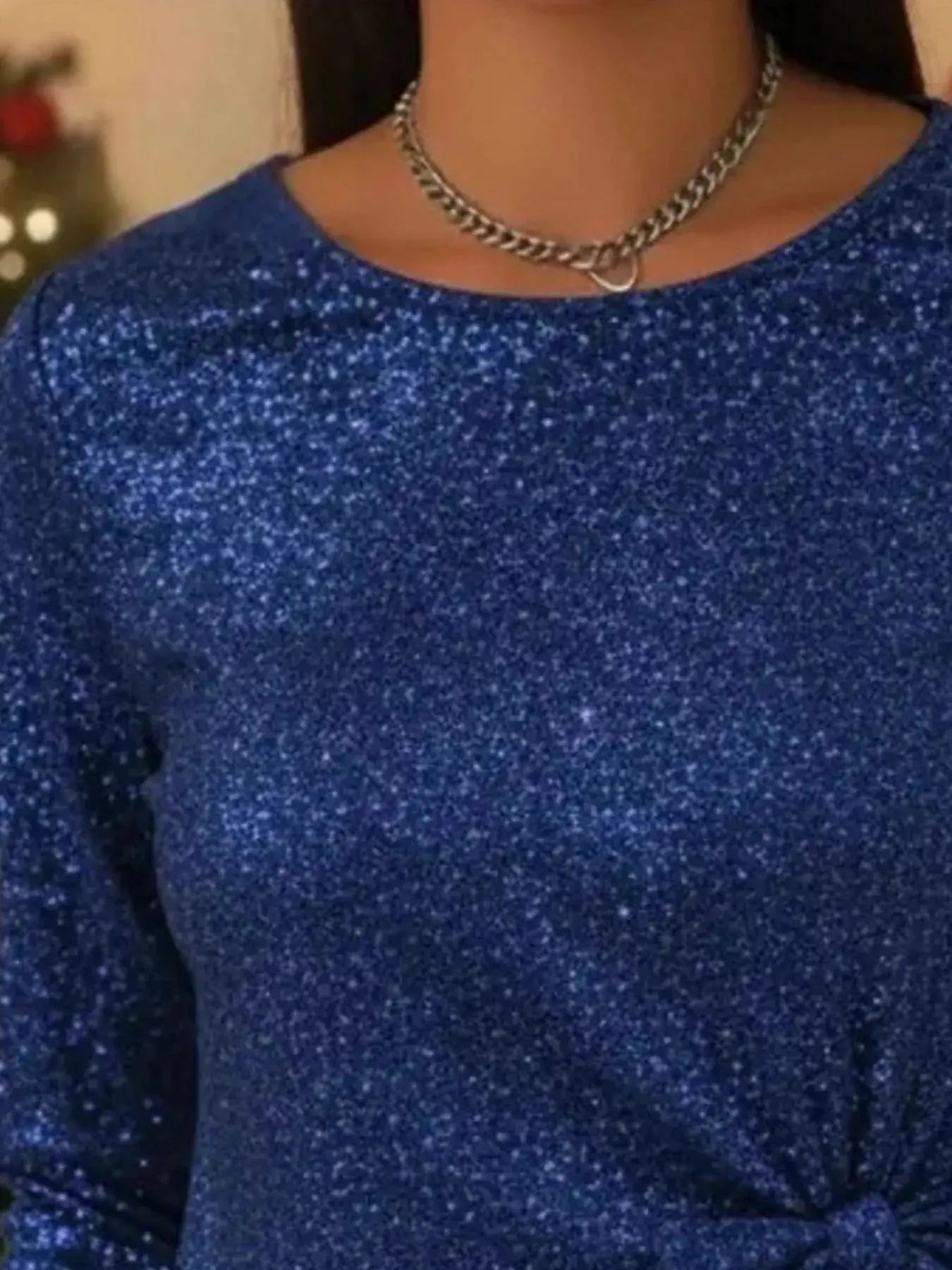 Sequin Bow-Knot Long Sleeve Top Plus Size Trendsi