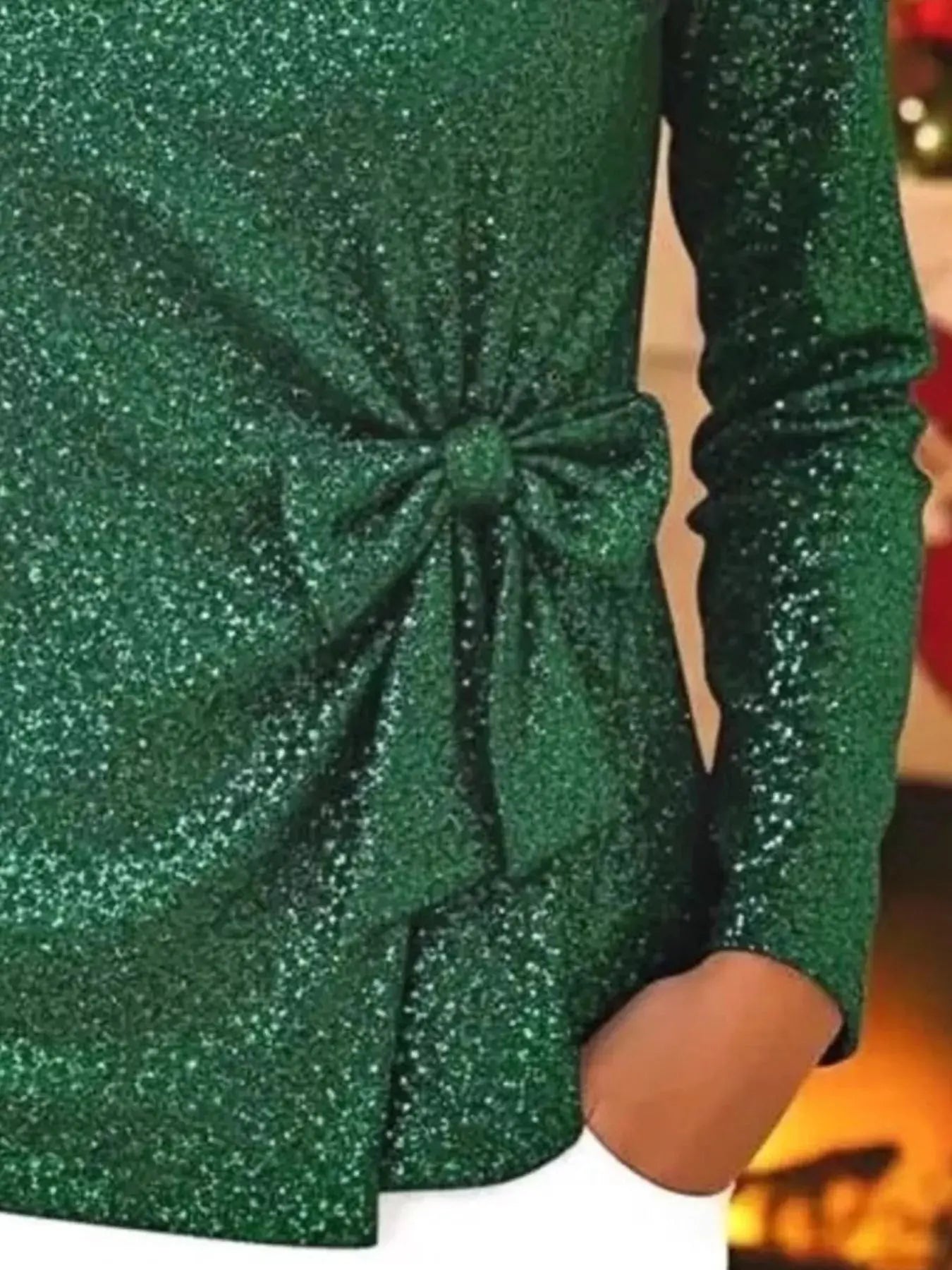 Sequin Bow-Knot Long Sleeve Top Plus Size Trendsi