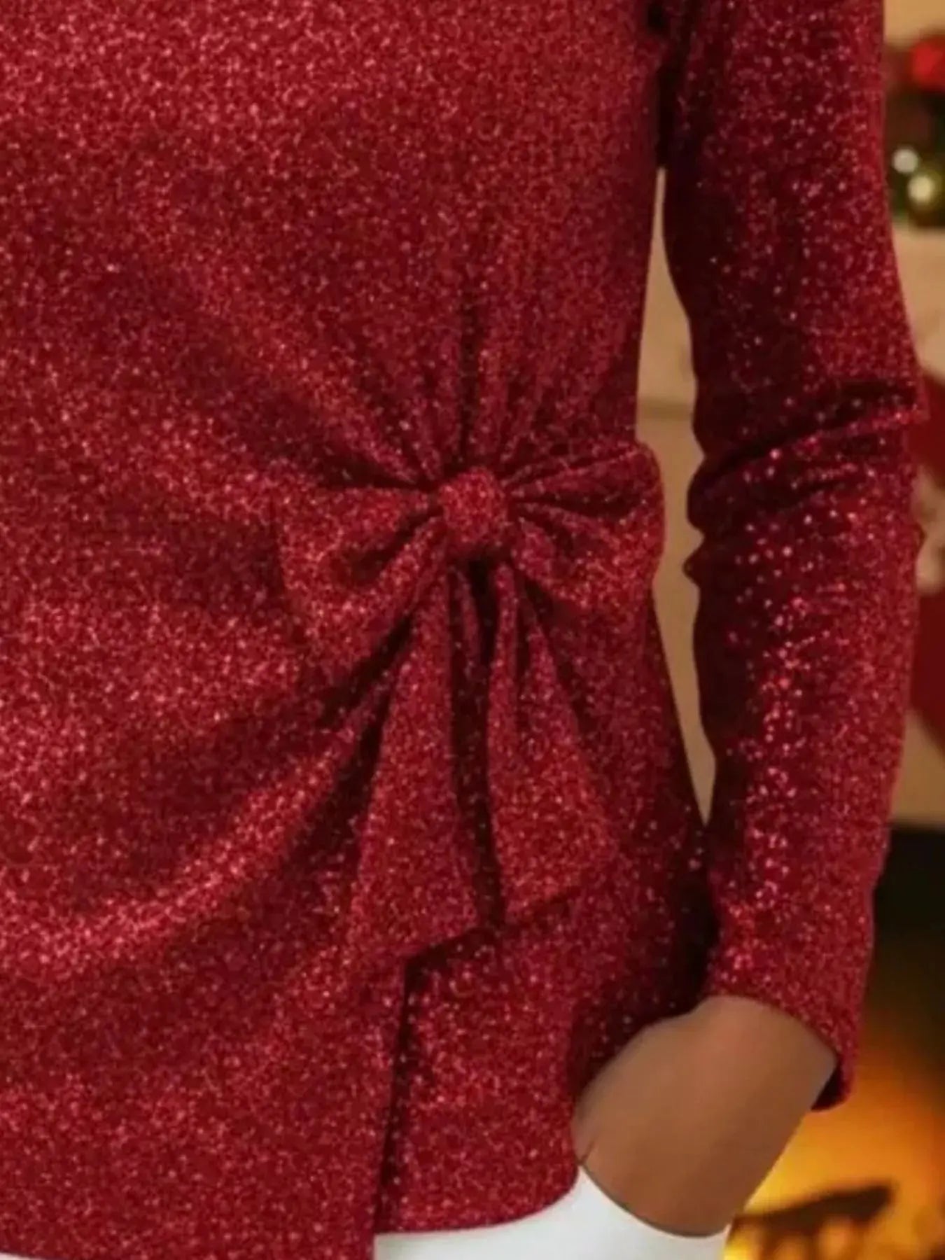 Sequin Bow-Knot Long Sleeve Top Plus Size Trendsi