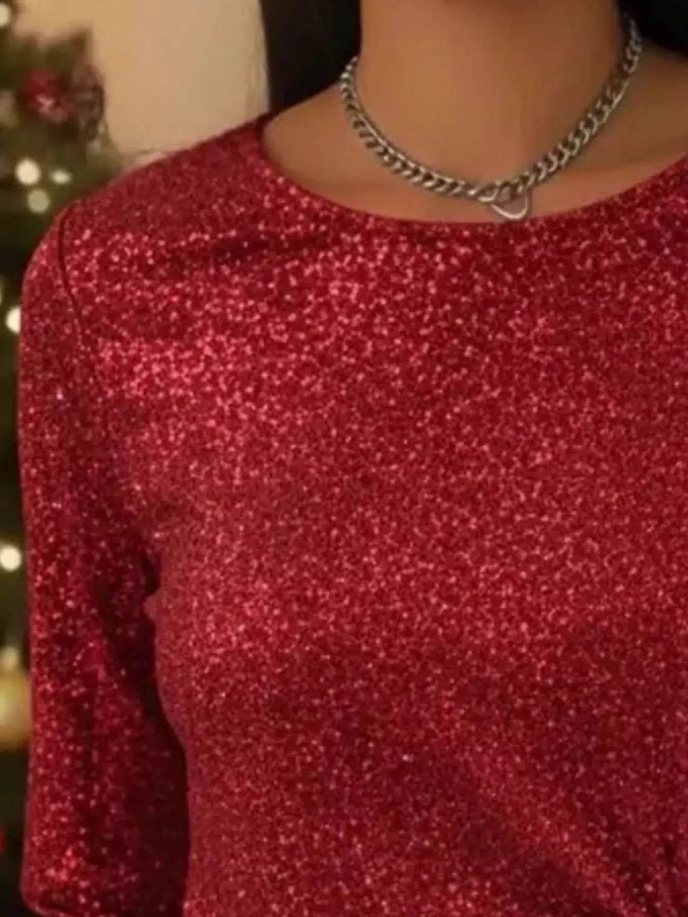 Sequin Bow-Knot Long Sleeve Top Plus Size Trendsi