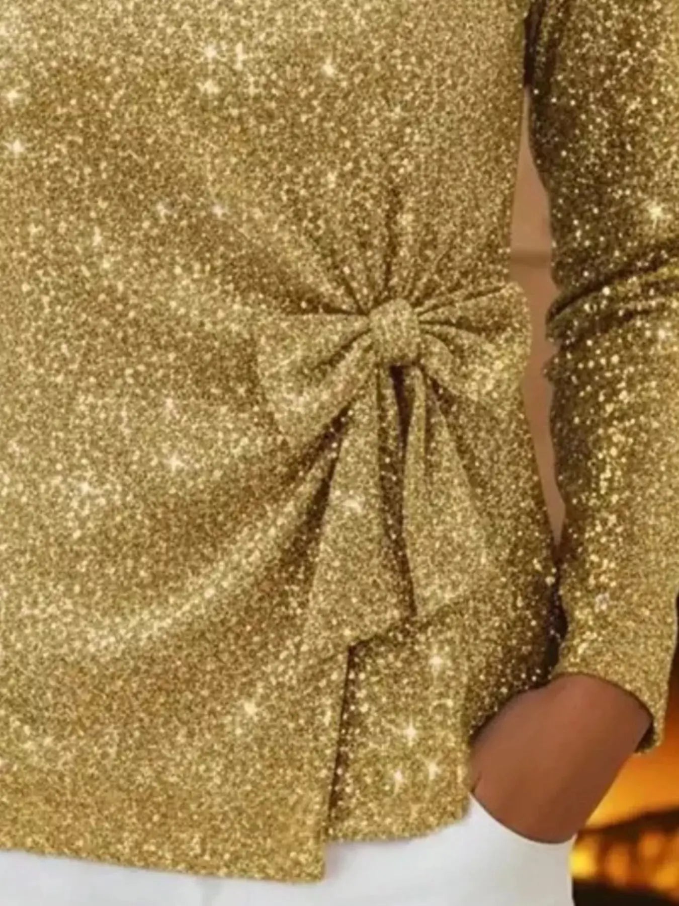Sequin Bow-Knot Long Sleeve Top Plus Size Trendsi