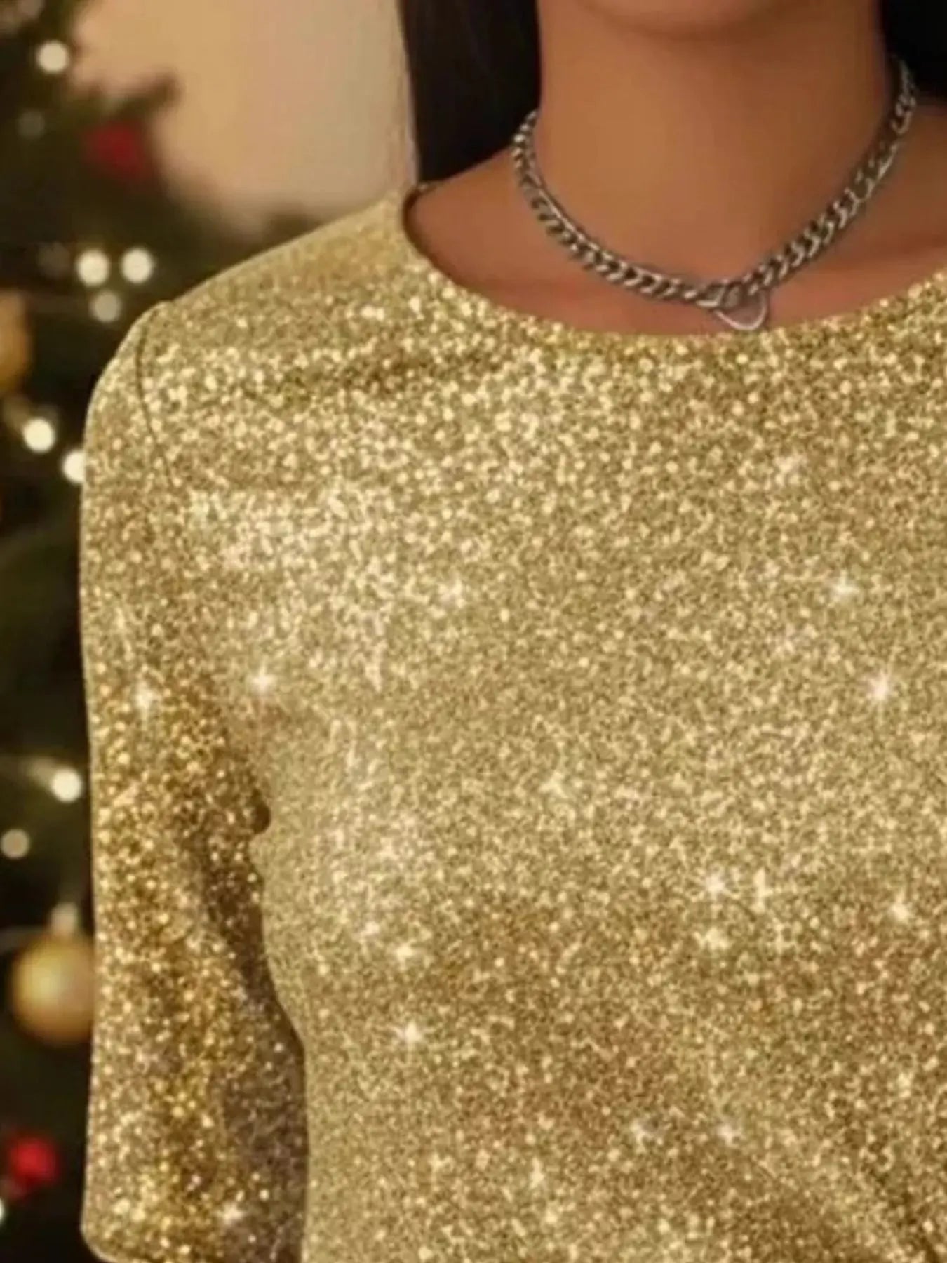 Sequin Bow-Knot Long Sleeve Top Plus Size Trendsi
