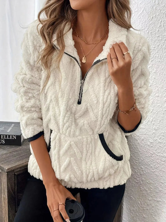Sherpa Half Zip Sweatshirt Plus Size Trendsi