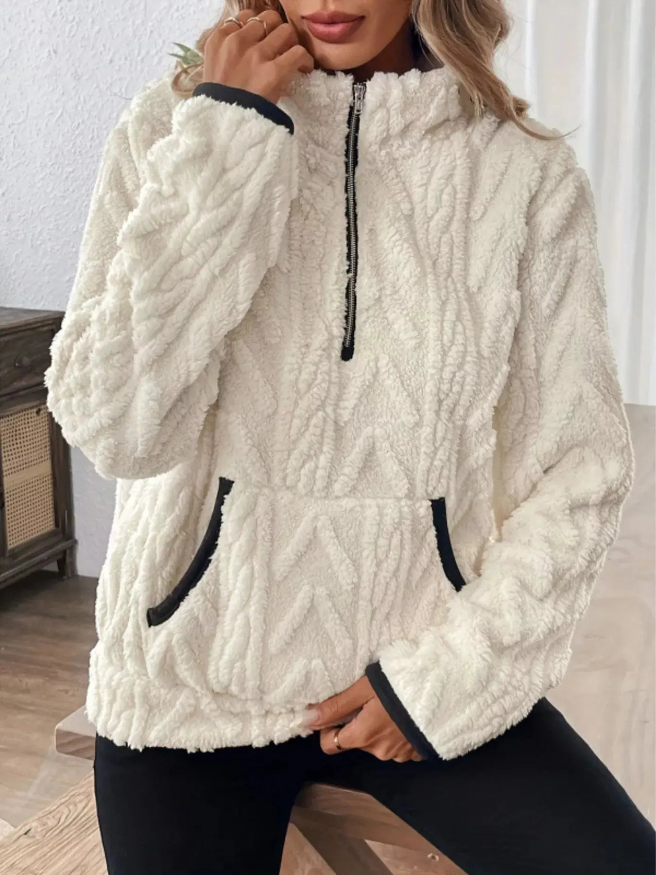 Sherpa Half Zip Sweatshirt Plus Size Trendsi