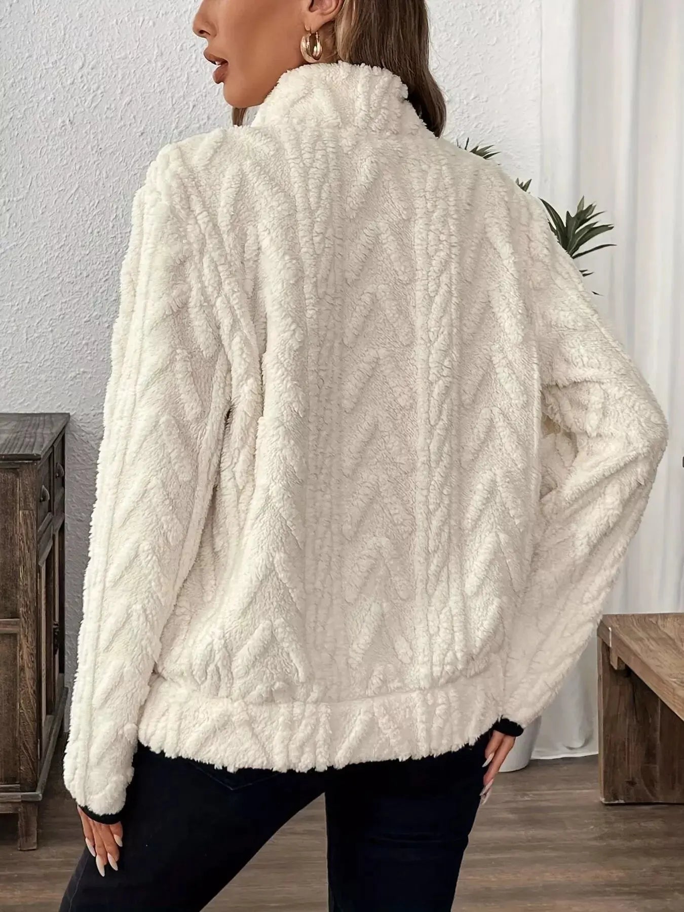 Sherpa Half Zip Sweatshirt Plus Size Trendsi