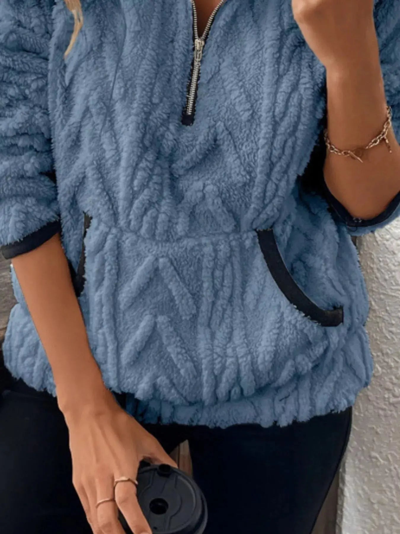 Sherpa Half Zip Sweatshirt Plus Size Trendsi