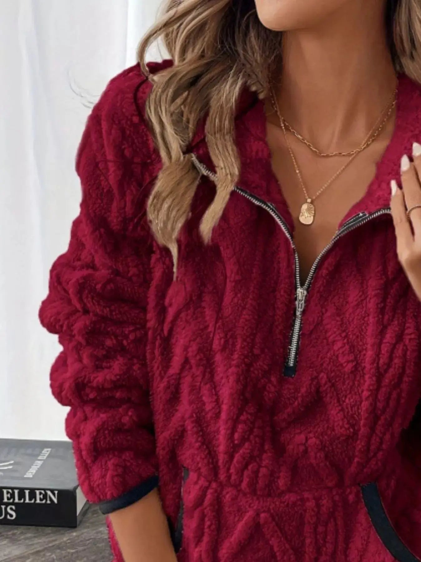 Sherpa Half Zip Sweatshirt Plus Size Trendsi