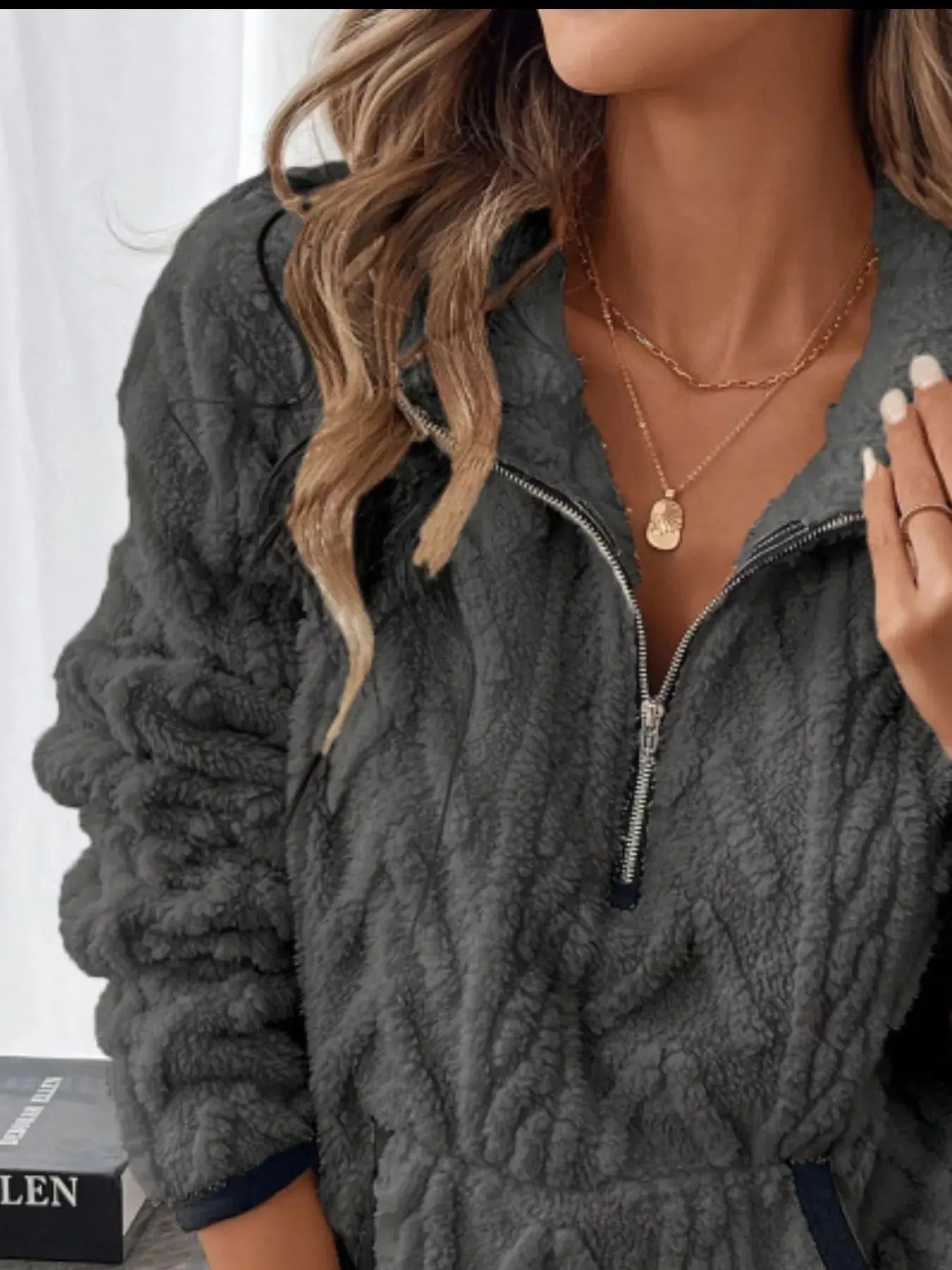 Sherpa Half Zip Sweatshirt Plus Size Trendsi