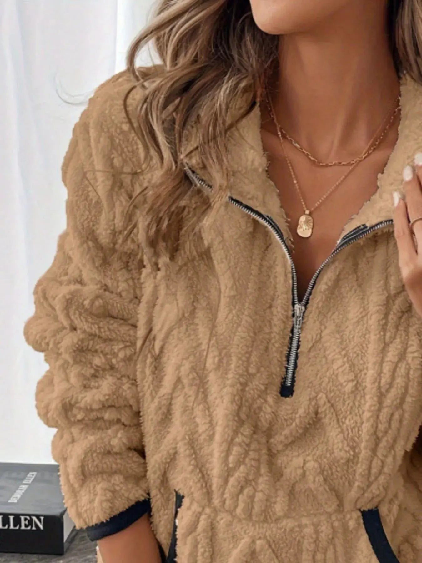 Sherpa Half Zip Sweatshirt Plus Size Trendsi