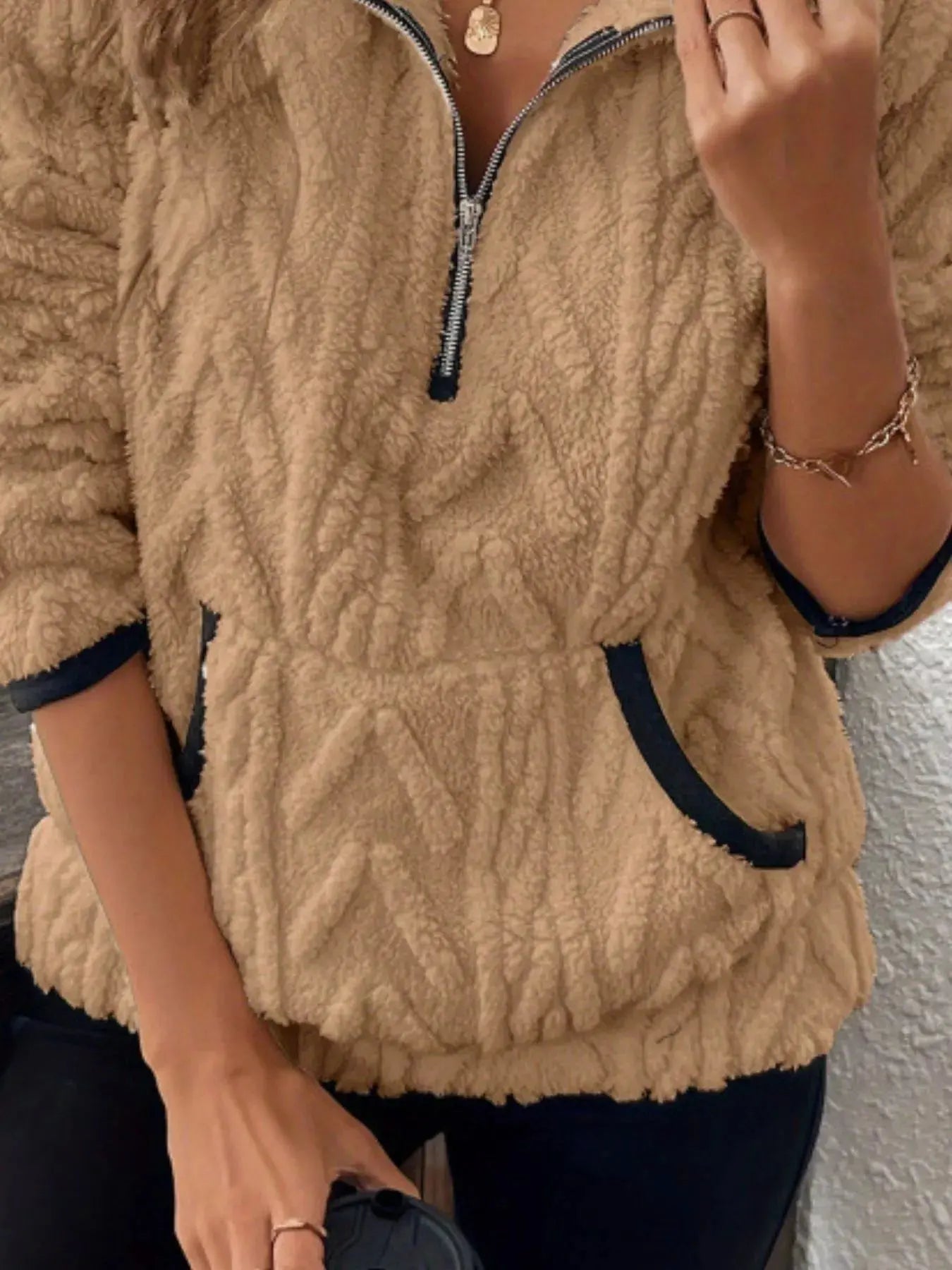 Sherpa Half Zip Sweatshirt Plus Size Trendsi