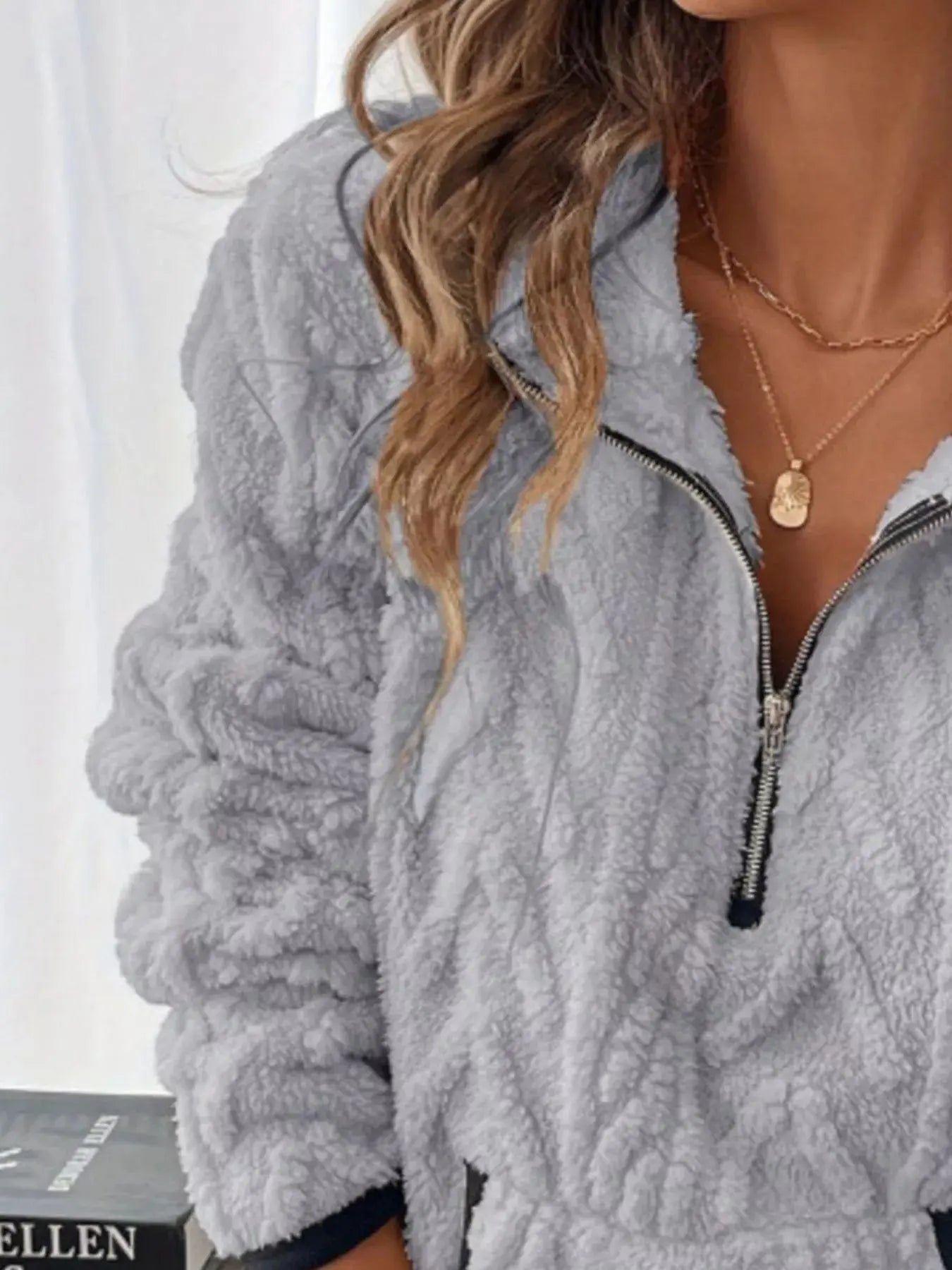 Sherpa Half Zip Sweatshirt Plus Size Trendsi