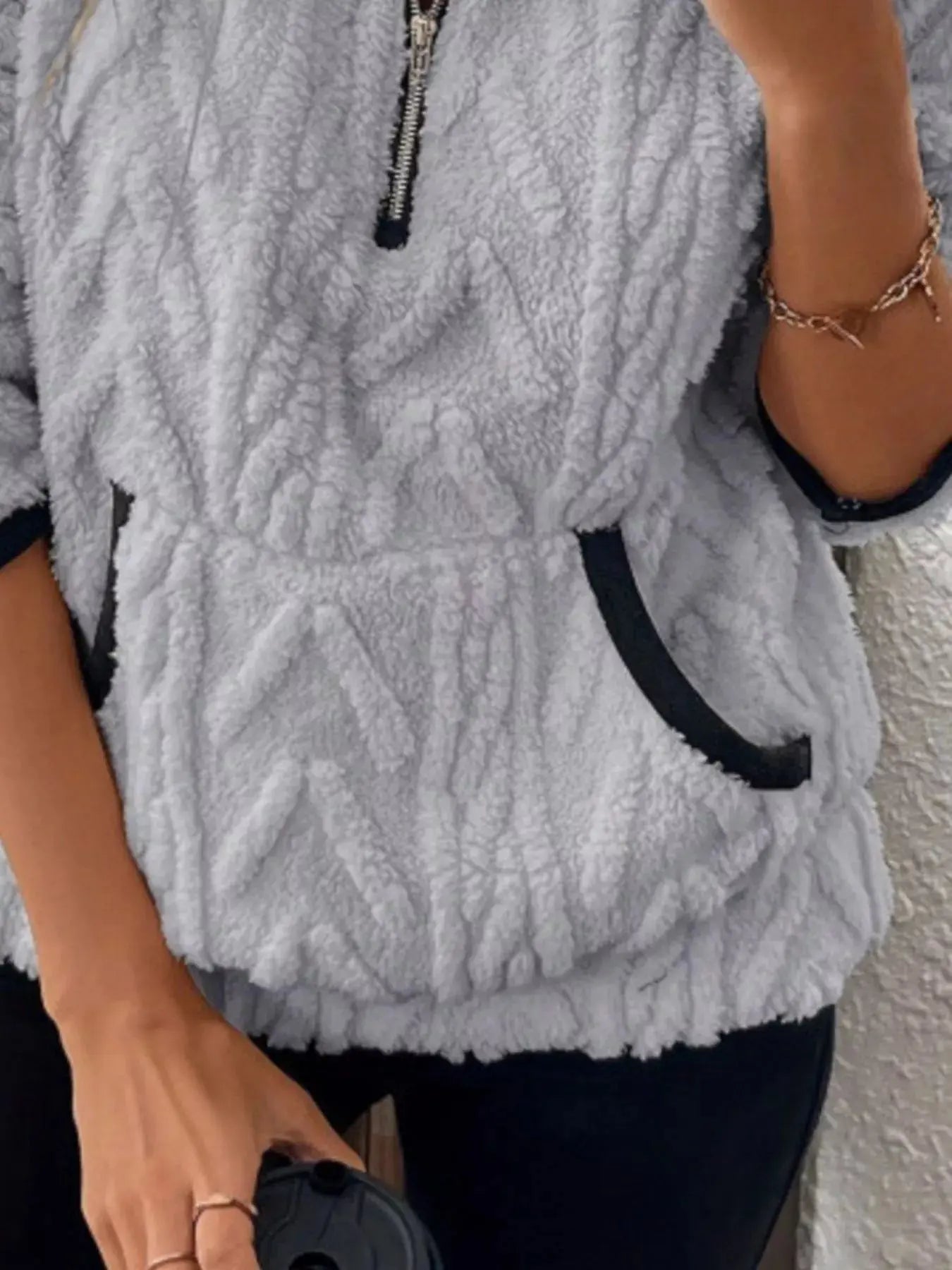 Sherpa Half Zip Sweatshirt Plus Size Trendsi