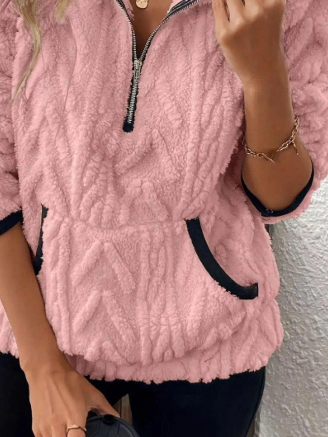 Sherpa Half Zip Sweatshirt Plus Size Trendsi