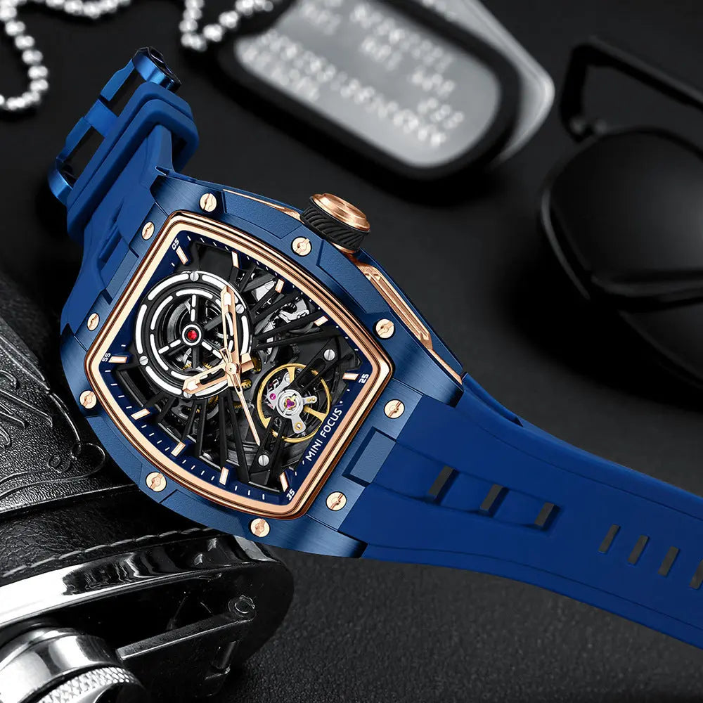 Skeleton Automatic Mechanical Watch For Men 50m Water Resistant Timepiece Teemdr