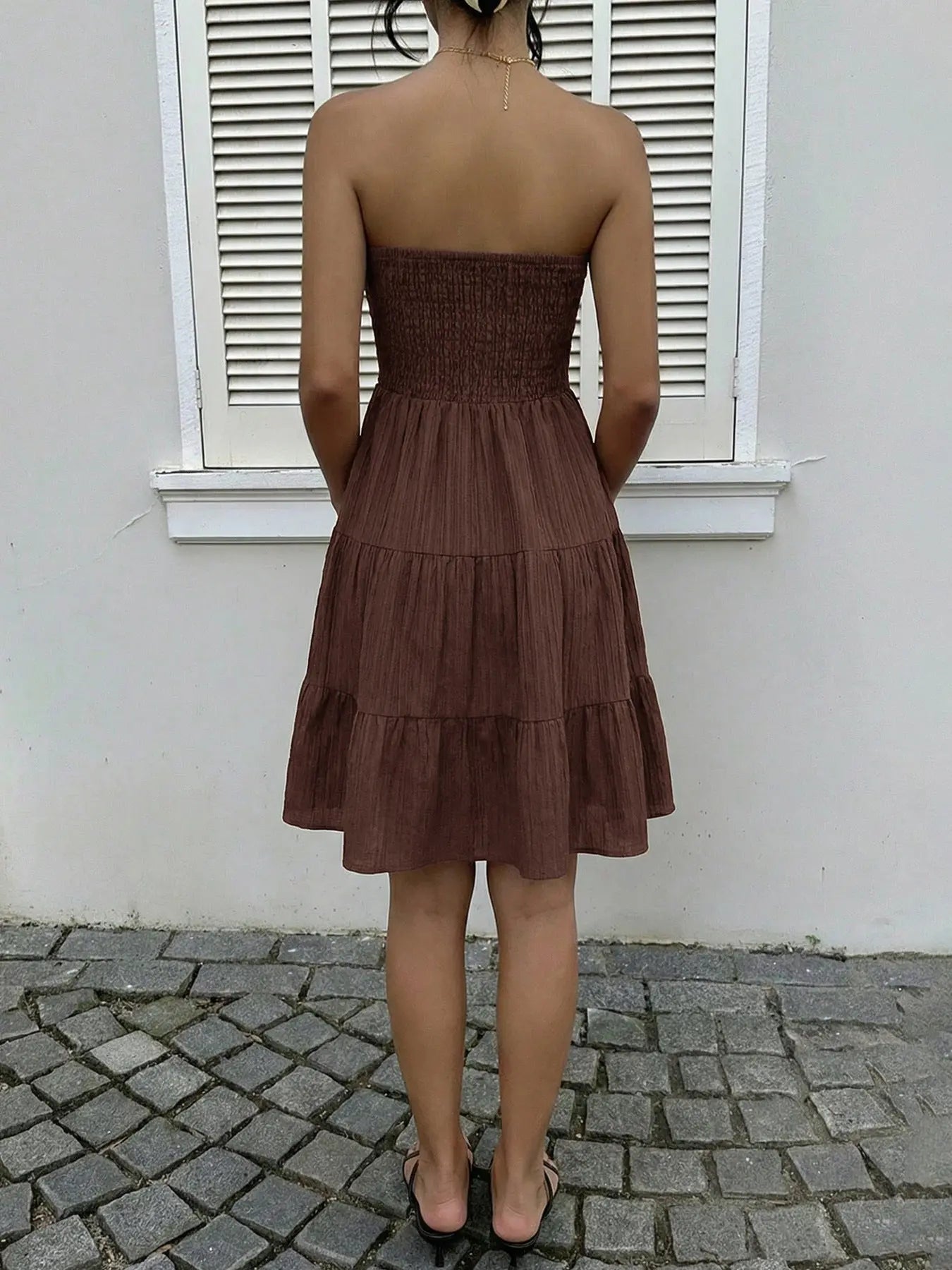 Smocked Strapless Tiered Ruffle Mini Dress 100 Percent Polyester Trendsi