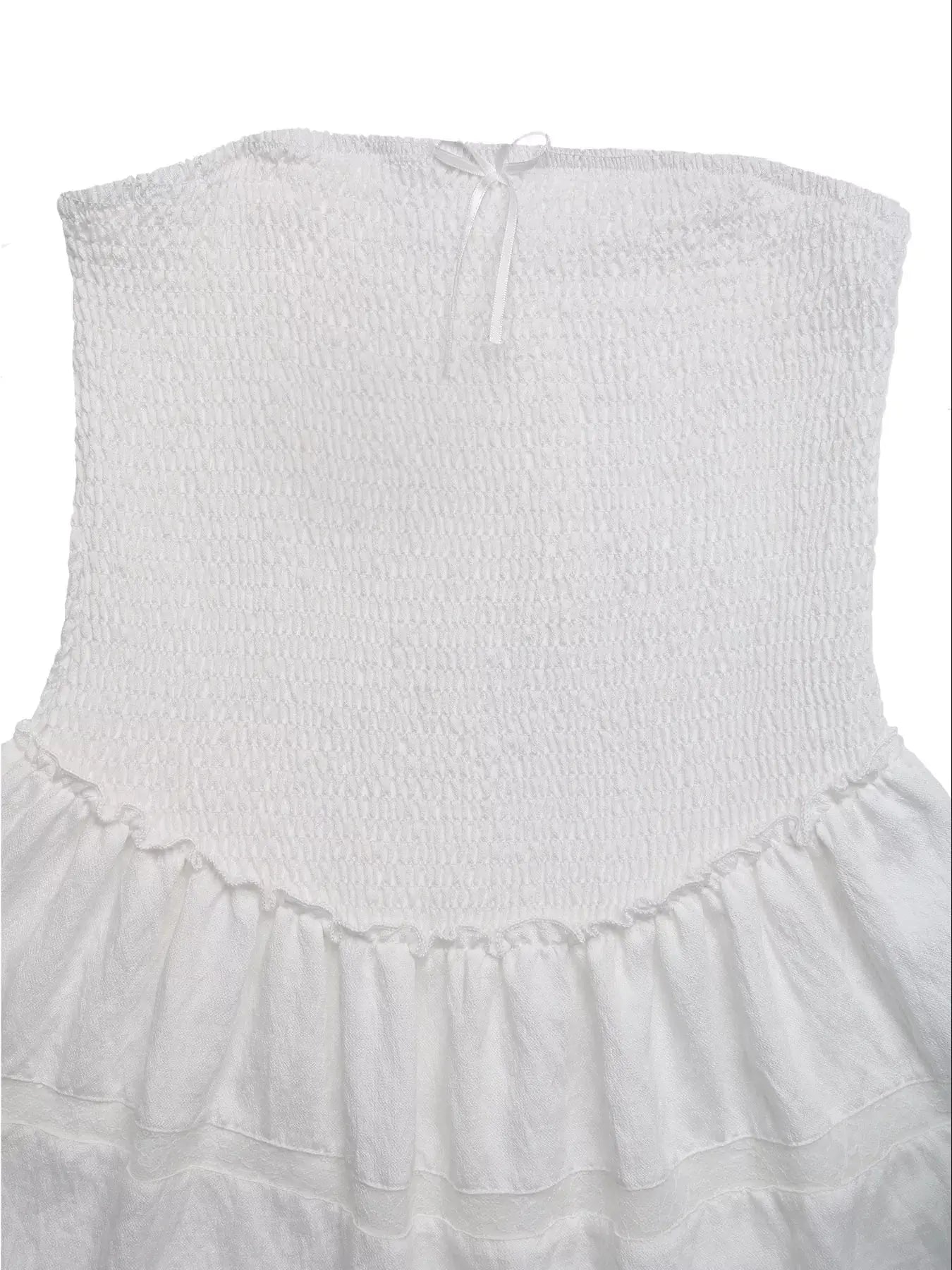 Smocked Tube Eyelet Hem Mini Dress With Bow Viscose Blend Trendsi