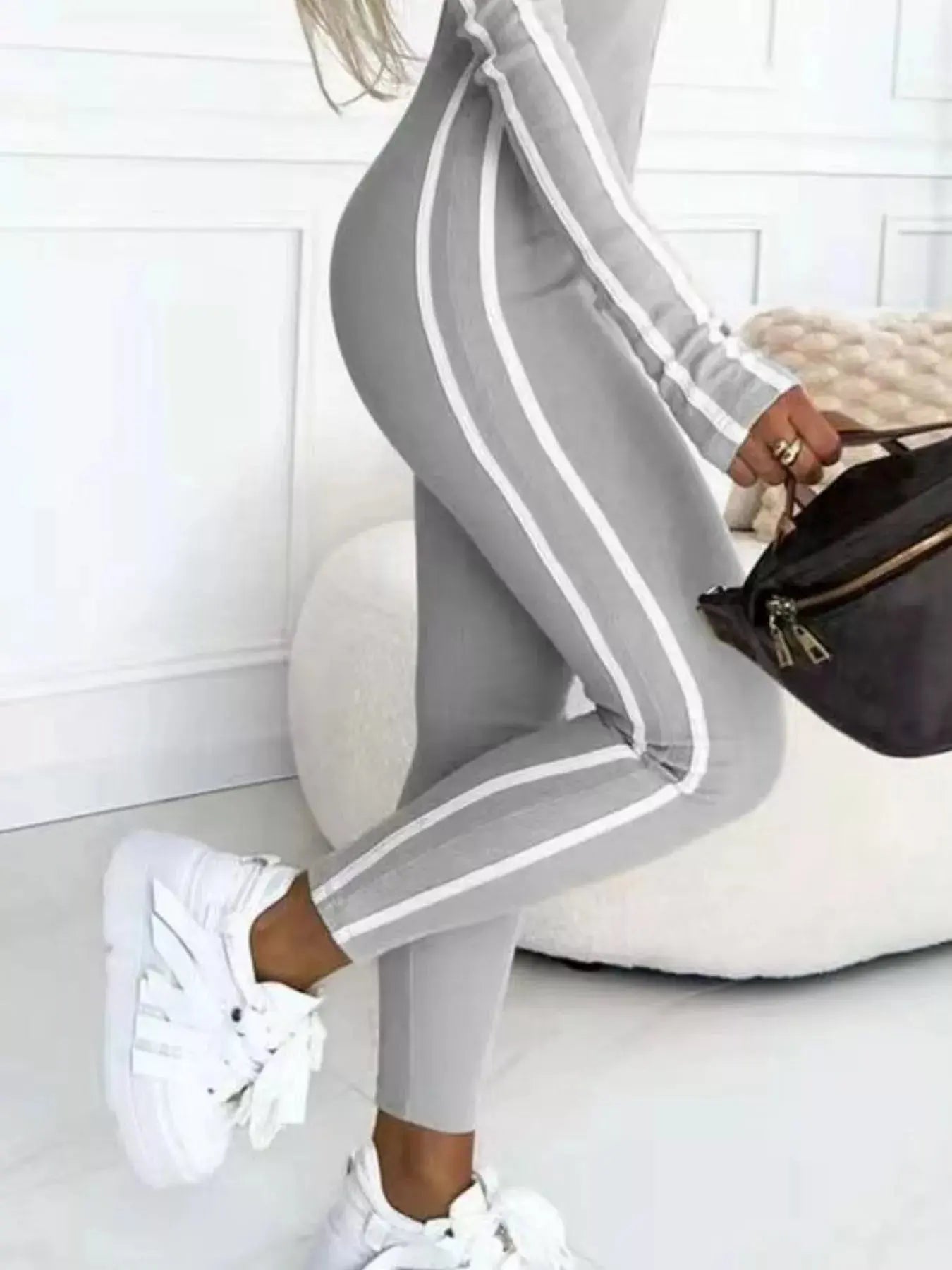 Stripe Zip-Front Long Sleeve Jumpsuit Plus Size Trendsi