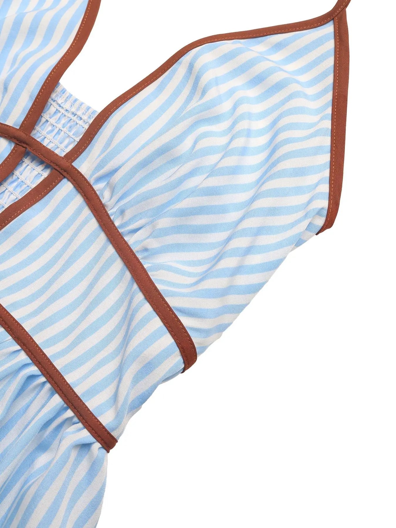 Striped Halter Neck Maxi Dress Smocked Tied Waist Polyester Blend Trendsi
