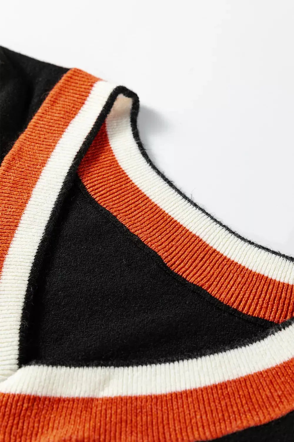 Striped Trim V Neck Varsity Sweater Trendsi