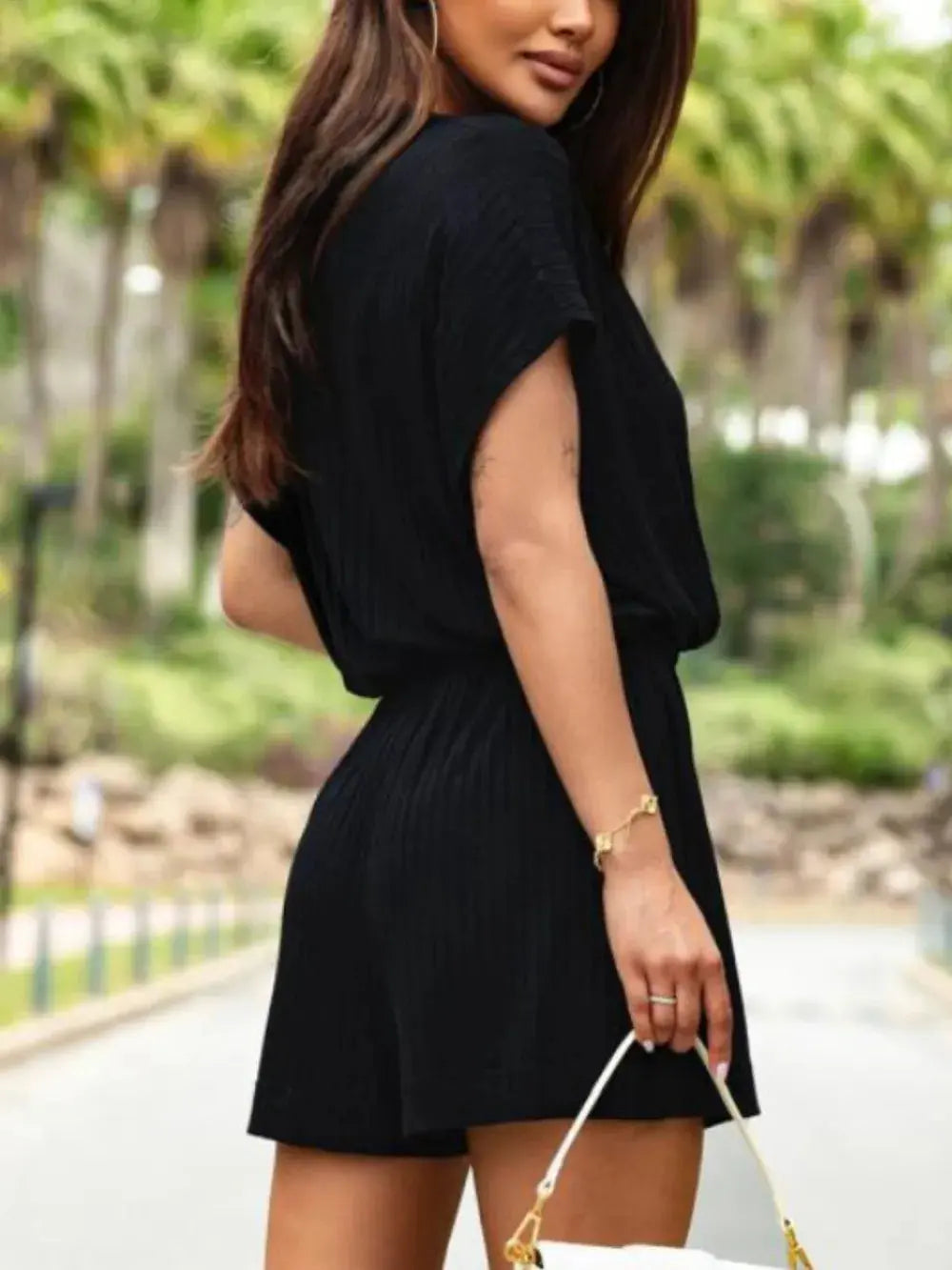 Surplice Short Sleeve Romper Trendsi