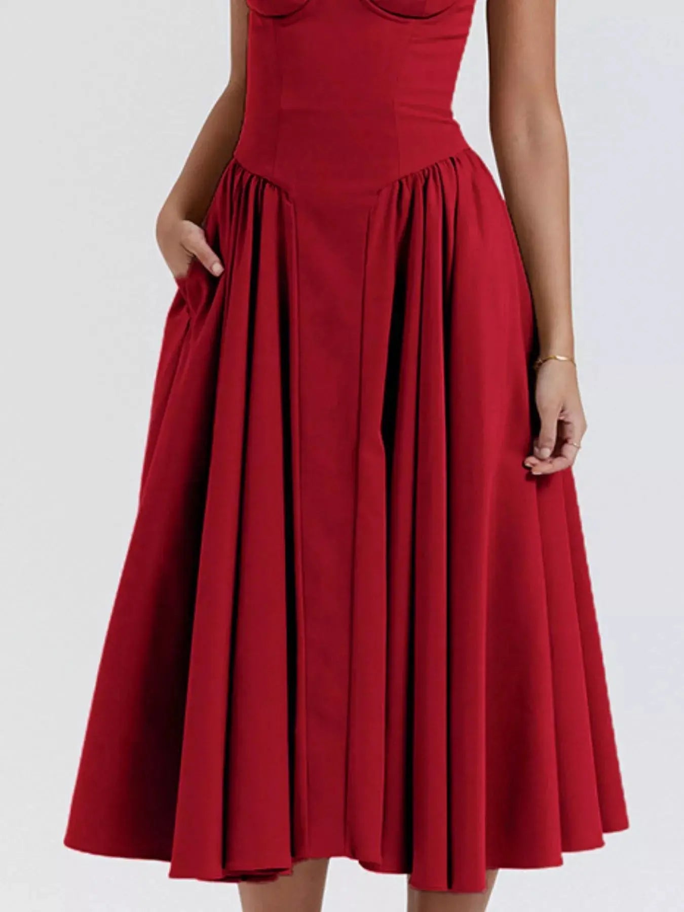 Sweetheart Neck Spaghetti Strap Midi Dress Polyester Blend Unlined Non Stretch Trendsi