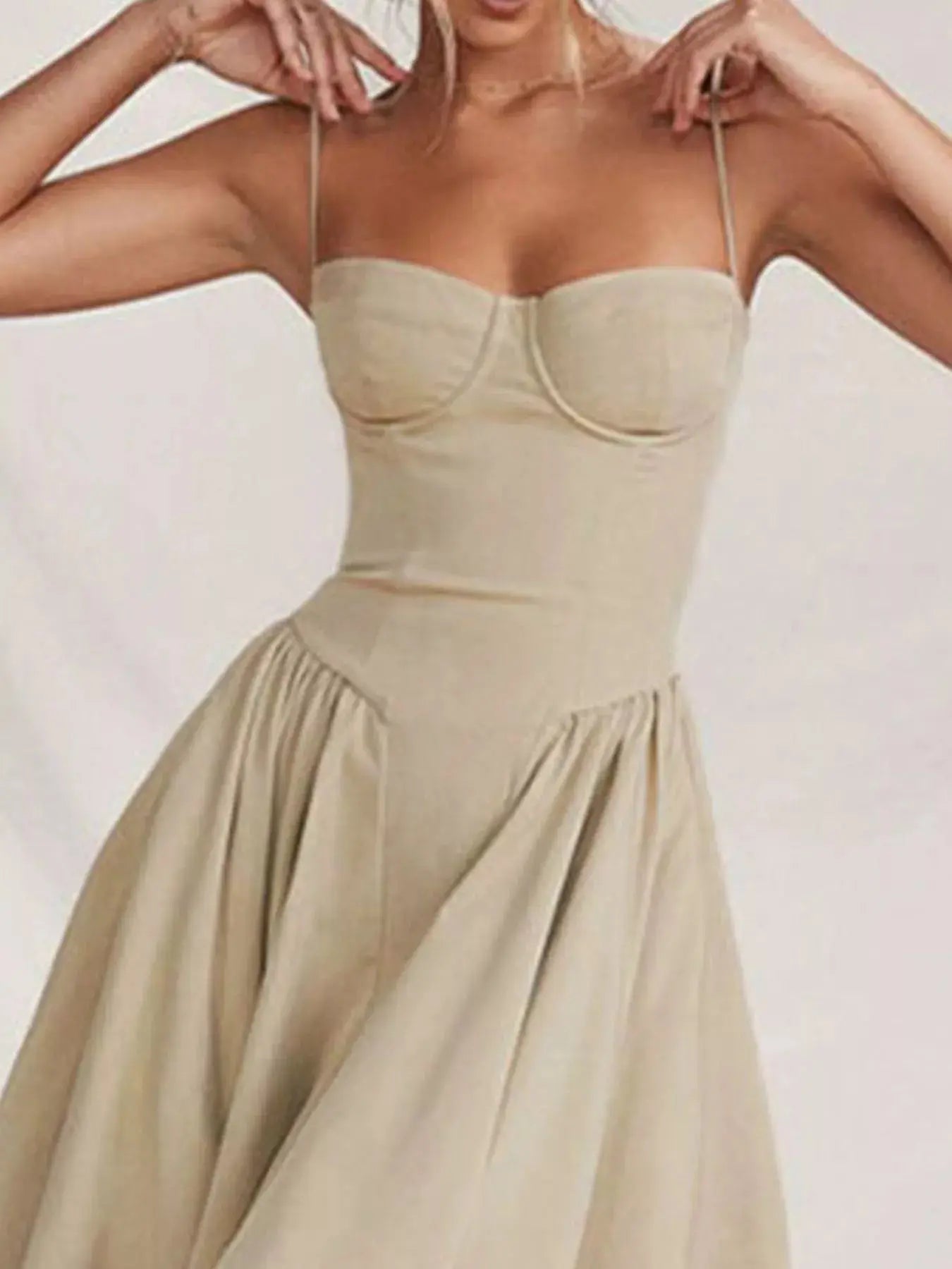 Sweetheart Neck Spaghetti Strap Midi Dress Polyester Blend Unlined Non Stretch Trendsi