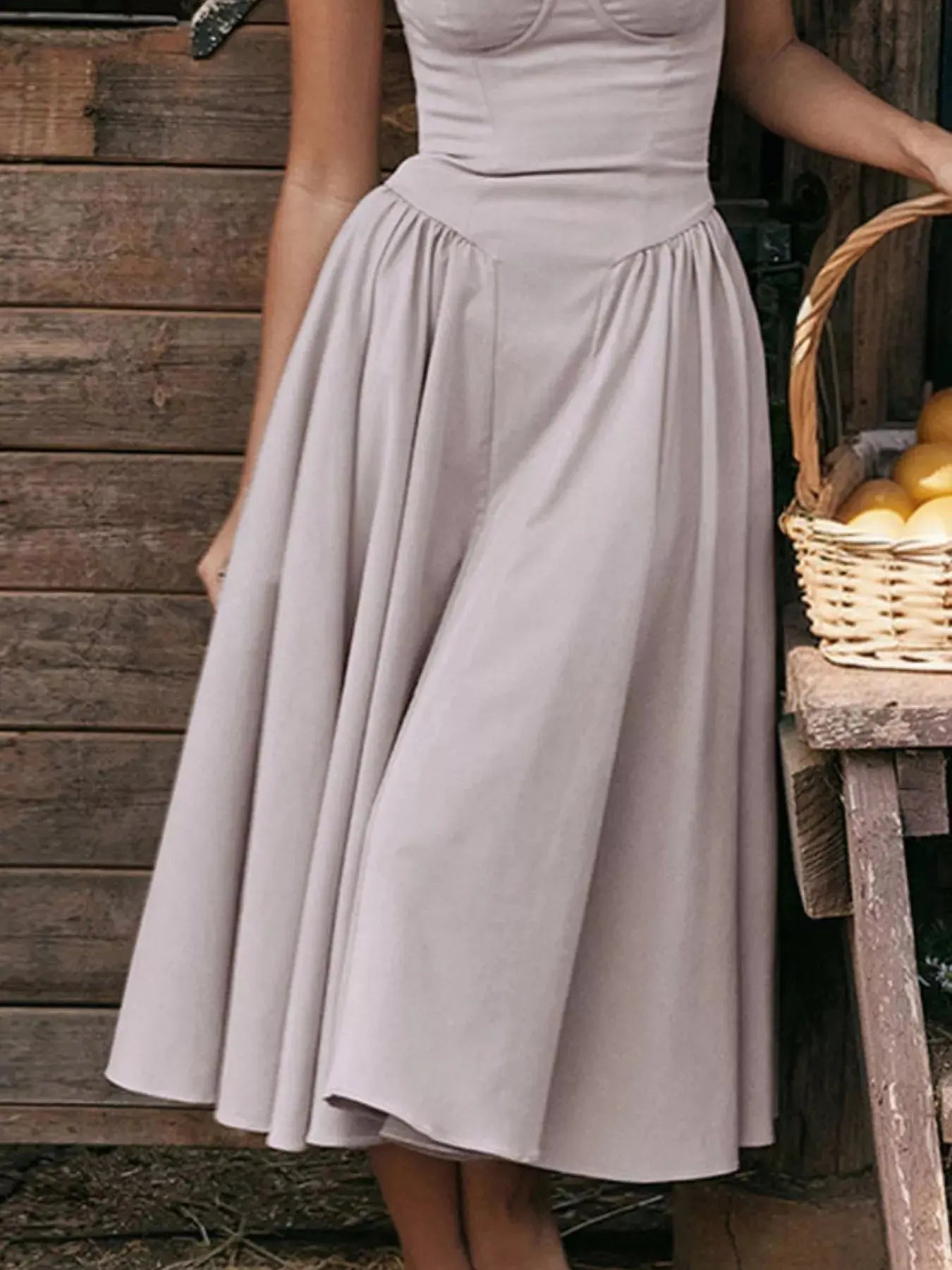 Sweetheart Neck Spaghetti Strap Midi Dress Polyester Blend Unlined Non Stretch Trendsi