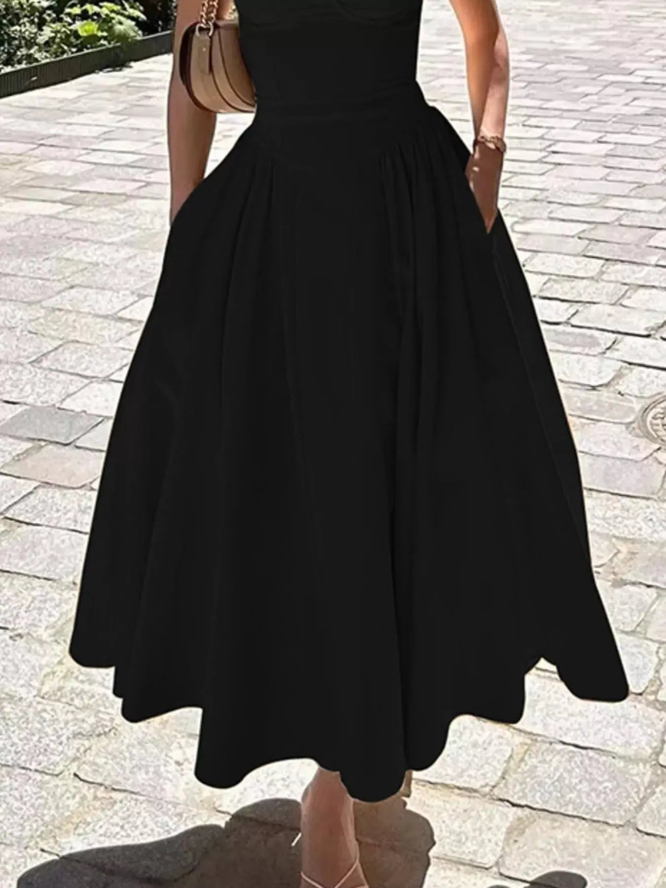 Sweetheart Neck Spaghetti Strap Midi Dress Polyester Blend Unlined Non Stretch Trendsi