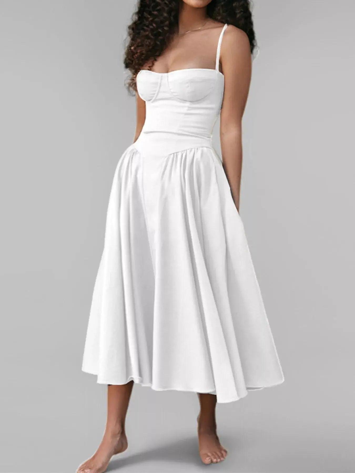 Sweetheart Neck Spaghetti Strap Midi Dress Polyester Blend Unlined Non Stretch Trendsi